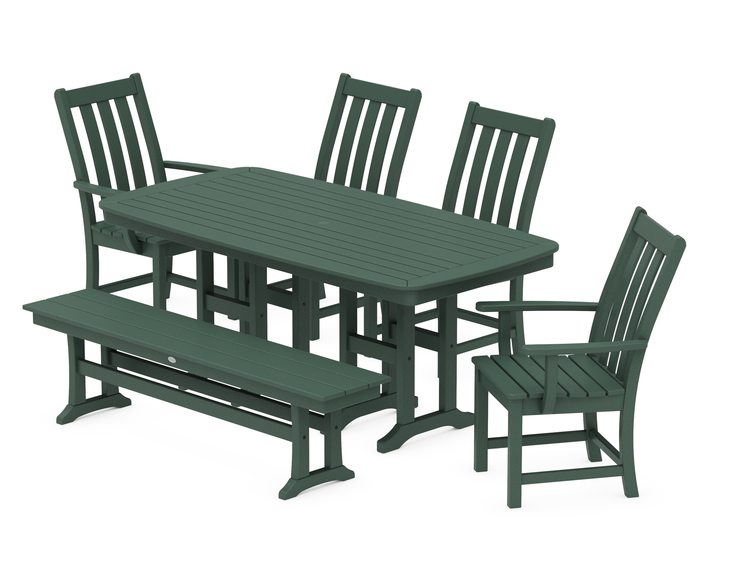 Vineyard 6-Piece Dining Set with Bench in Green