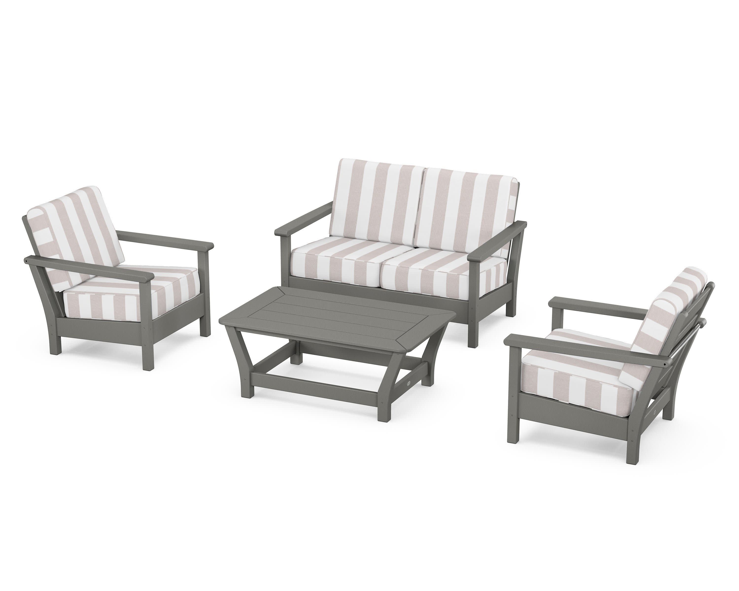 Harbour 4-Piece Deep Seating Set in Slate Grey / Cabana Stripe Dune Burlap
