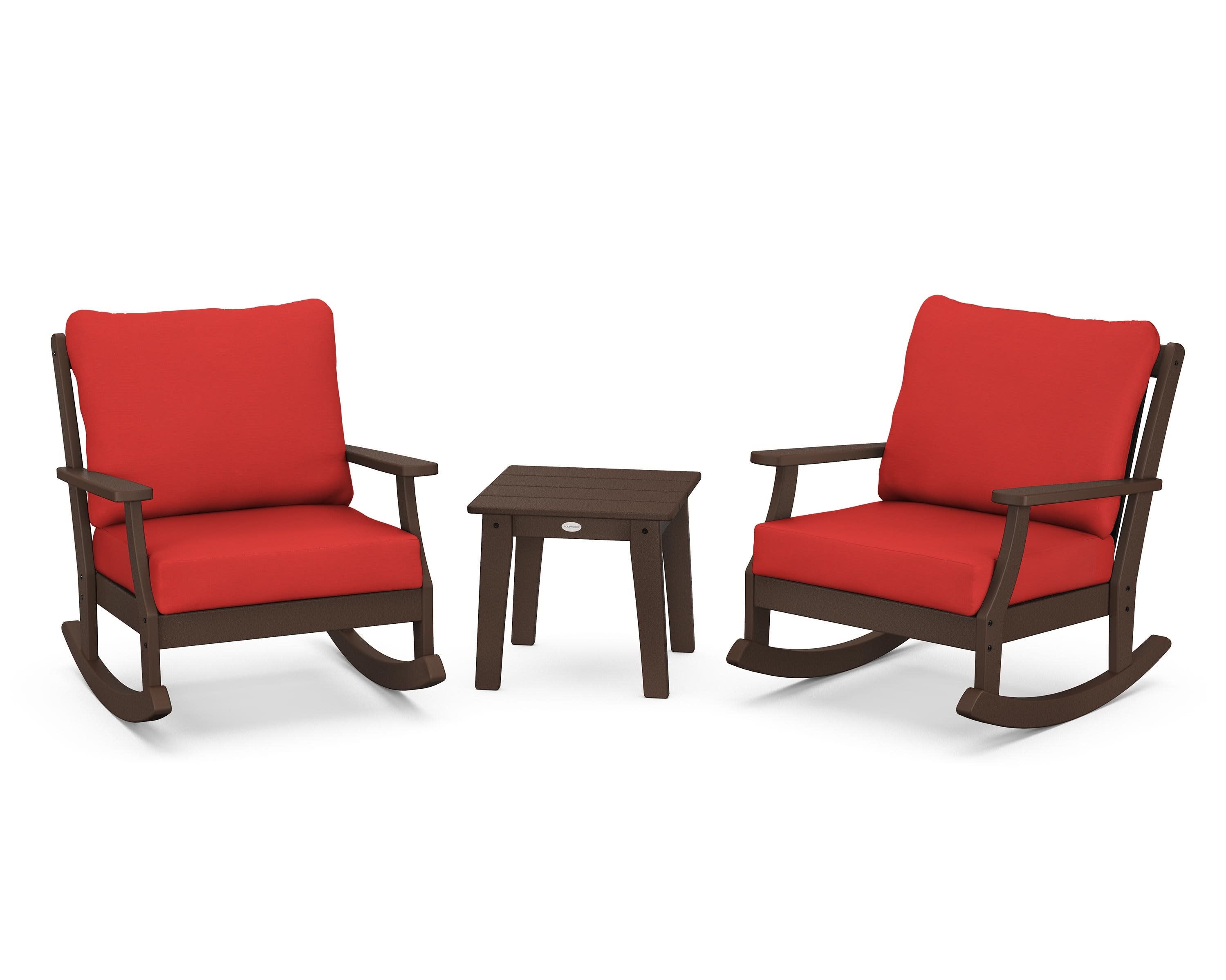 Braxton 3-Piece Deep Seating Rocker Set in Mahogany / Crimson Linen