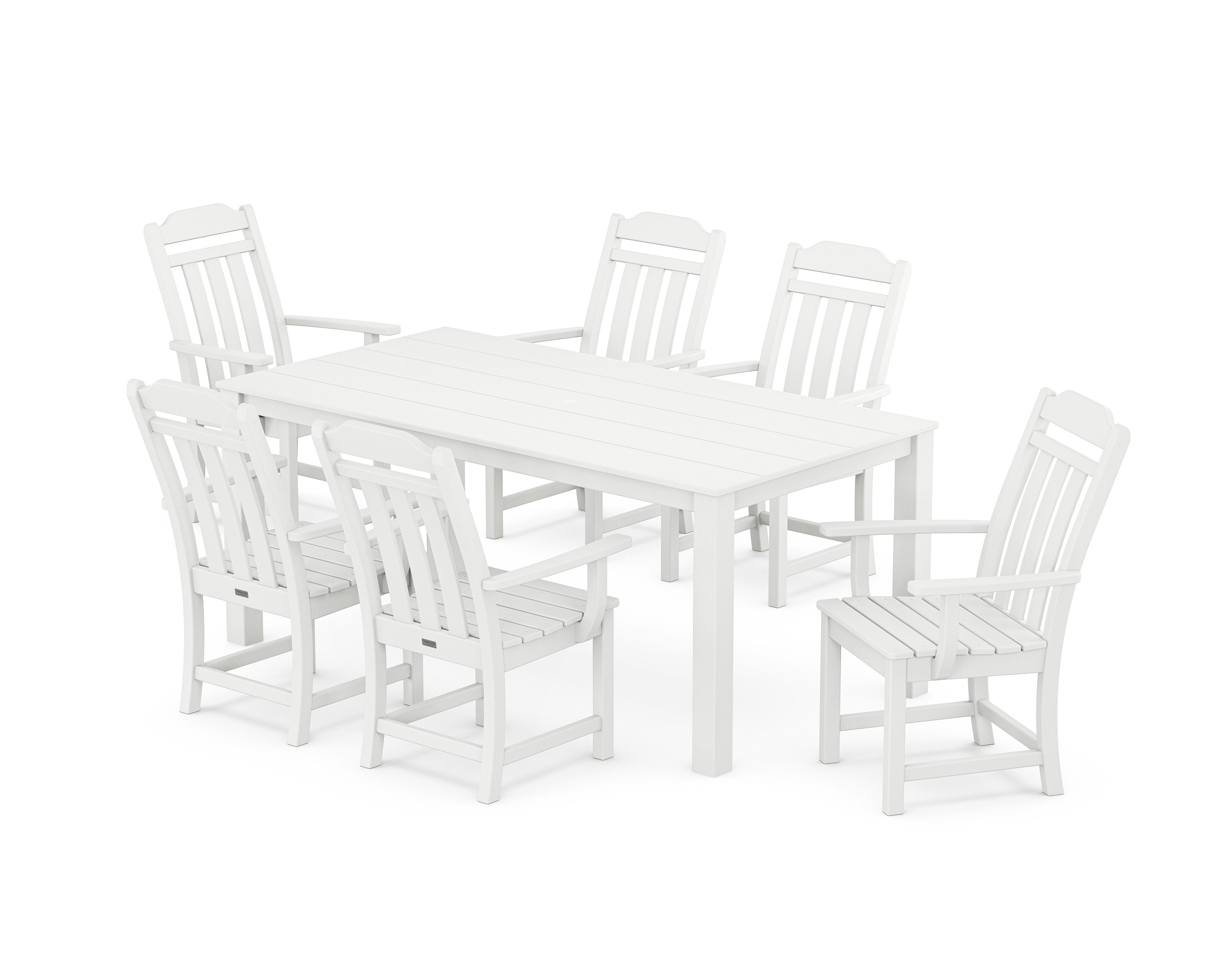 Cottage Arm Chair 7-Piece Parsons Dining Set in White