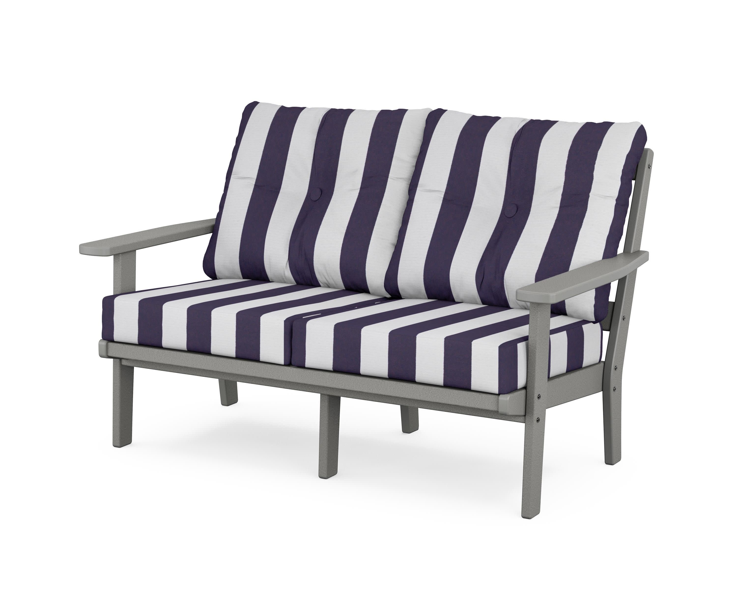 Oxford Deep SeatingLoveseat in Slate Grey / Cabana Stripe Navy