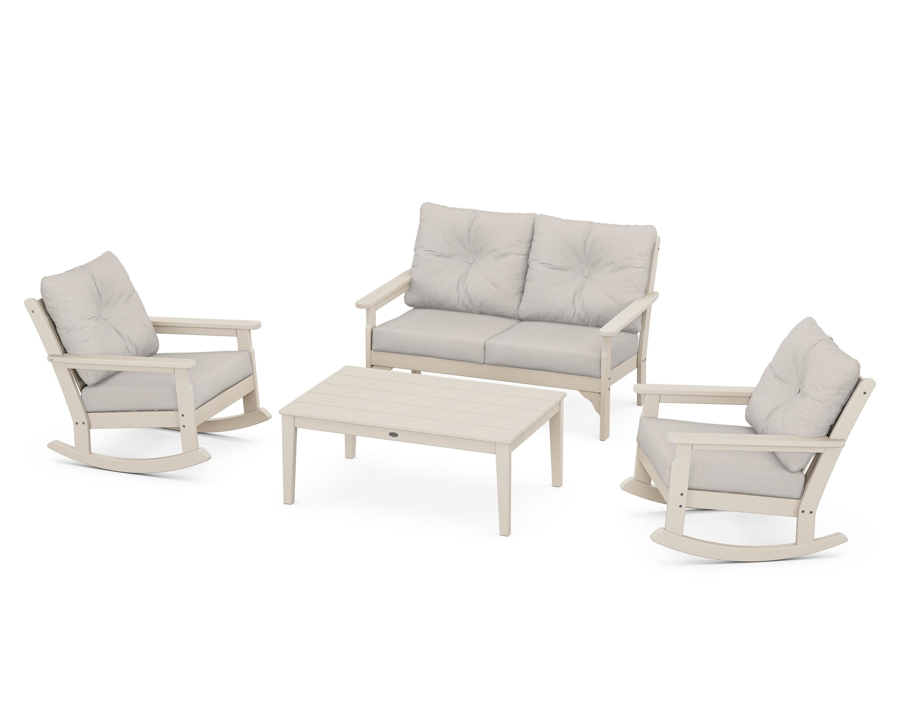 Vineyard 4-Piece Deep Seating Rocking Chair Set in Sand / Cast Ash