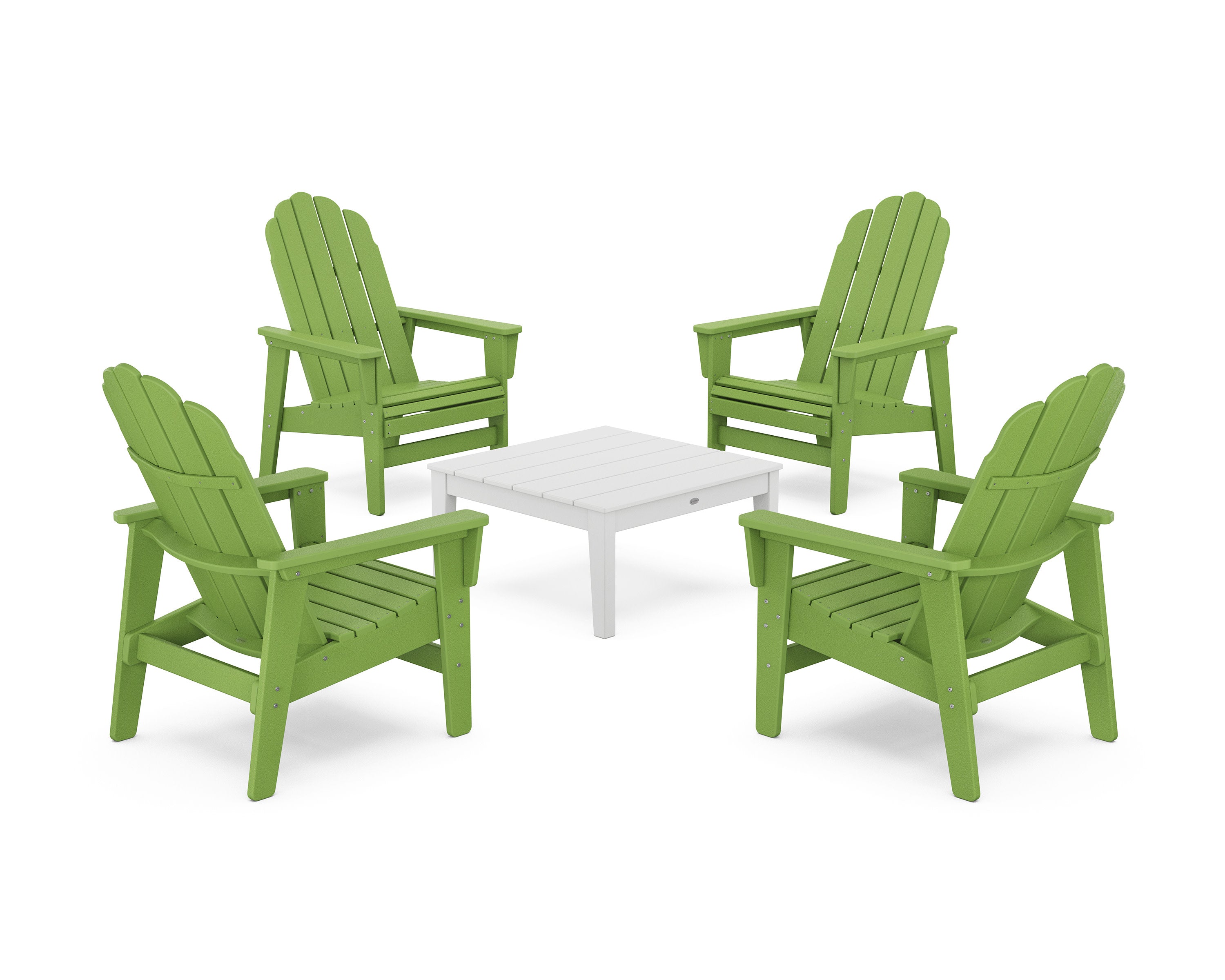 5-Piece Vineyard Grand Upright Adirondack Chair Conversation Group in Lime / White