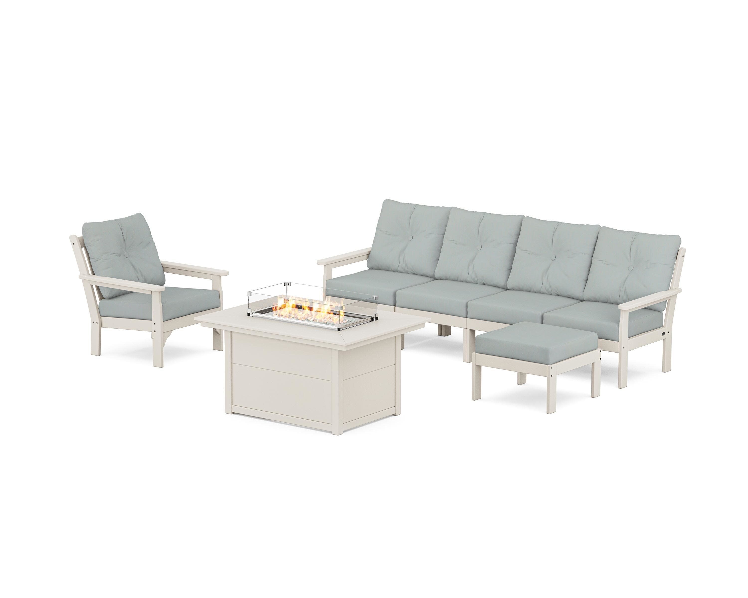 Vineyard Sectional Lounge and Fire Pit Set in Sand / Spa