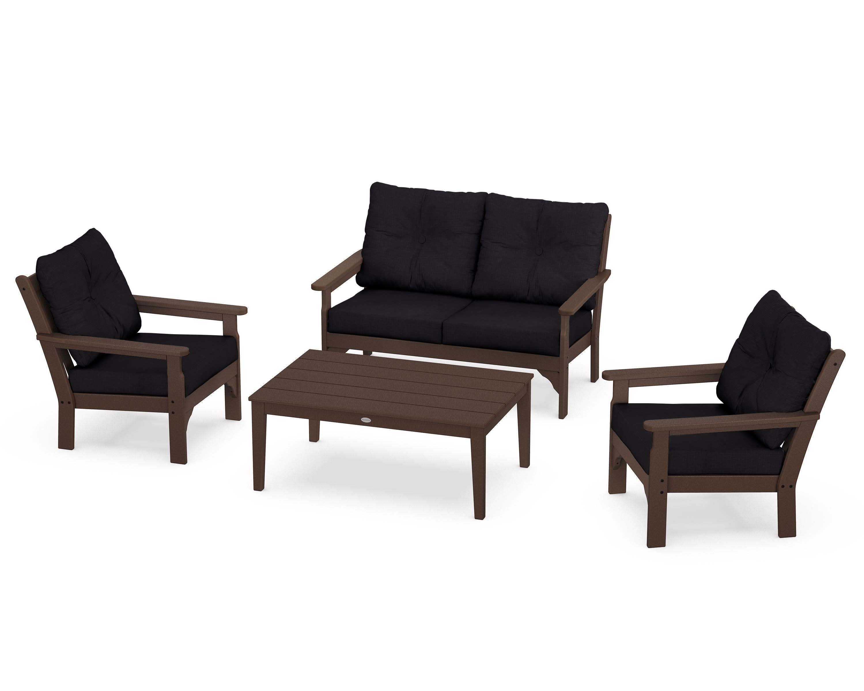 Vineyard 4-Piece Deep Seating Set in Mahogany / Midnight Linen