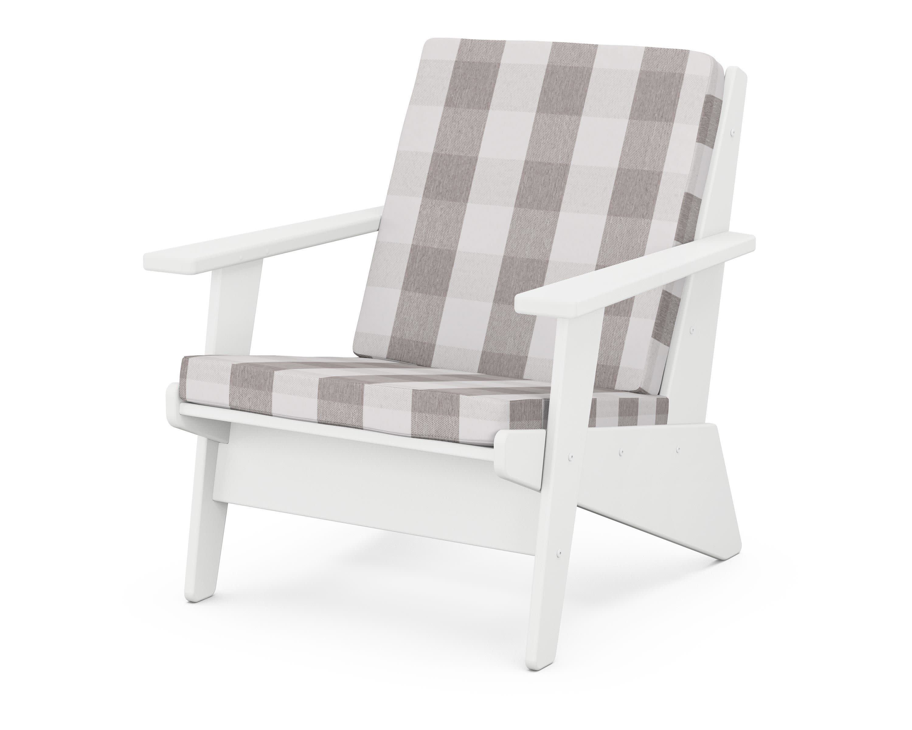 Riviera Modern Lounge Chair in White / Buffalo Plaid Grey Mist