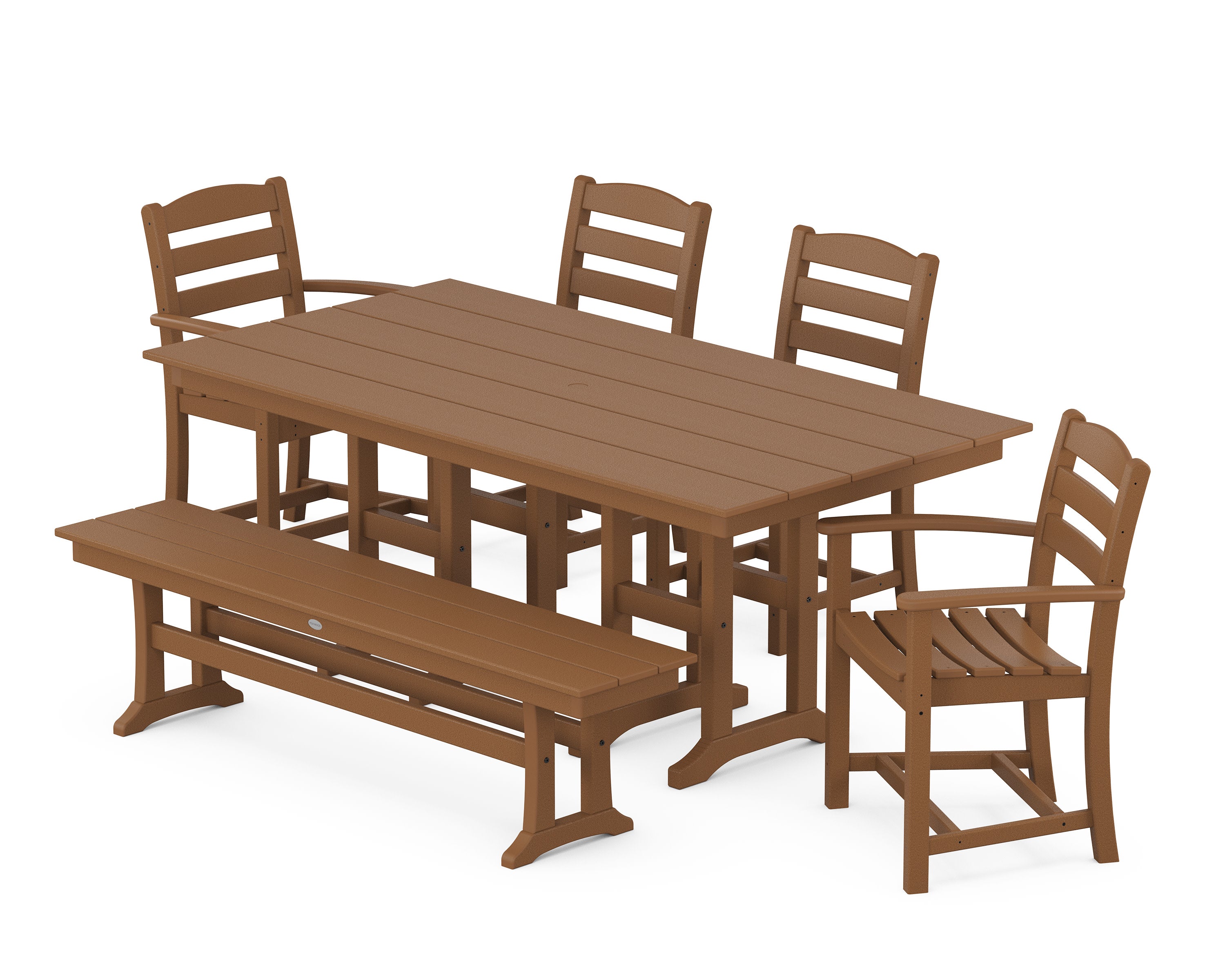 La Casa Caf 6-Piece Farmhouse Dining Set with Bench in Teak