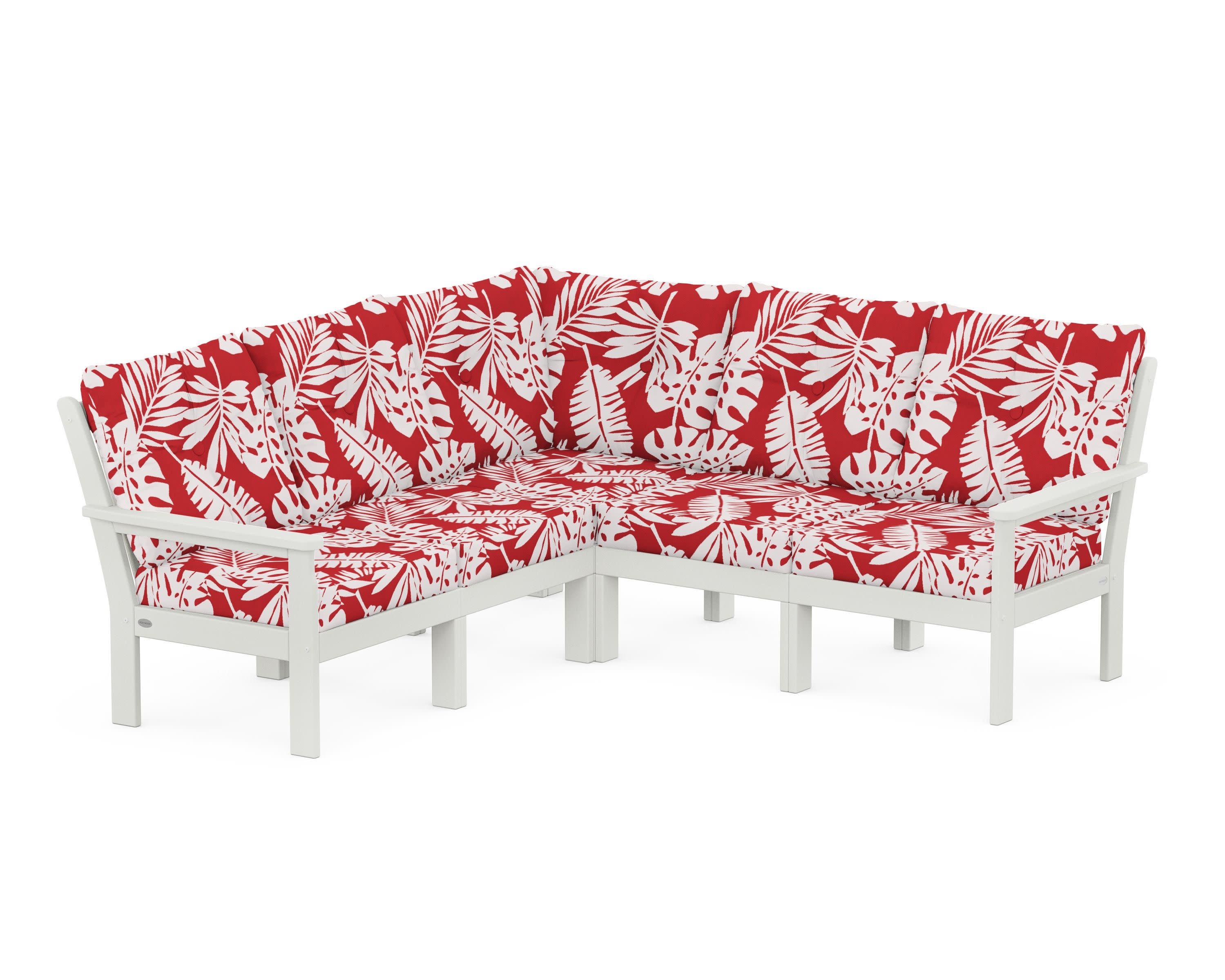 Vineyard 5-Piece Sectional in Vintage White / Leaf Crimson