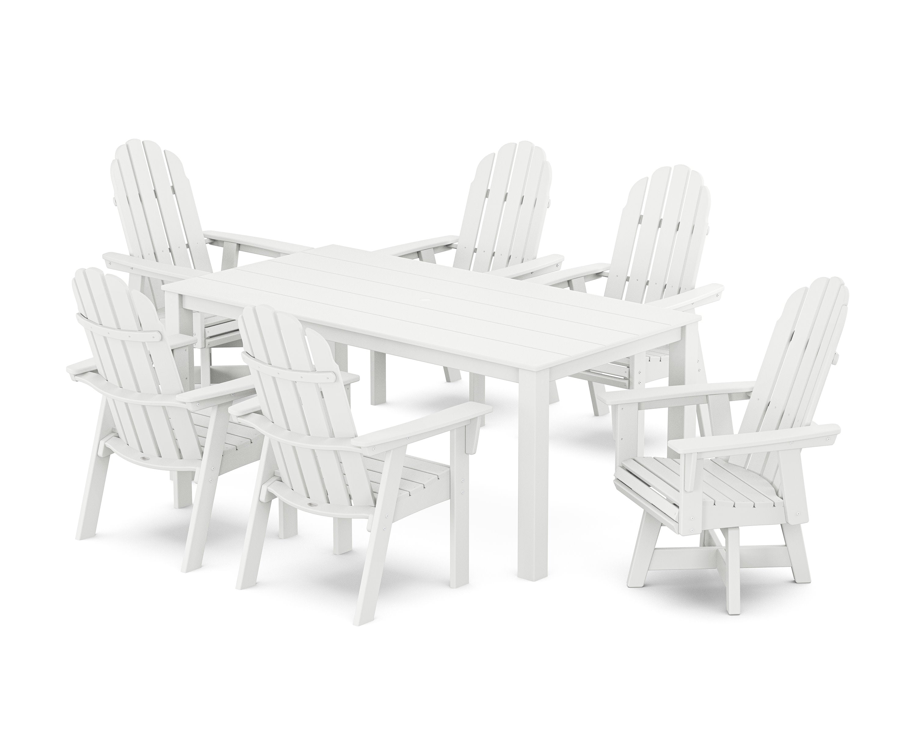 Vineyard Curveback Adirondack 7-Piece Parsons Swivel Dining Set in White