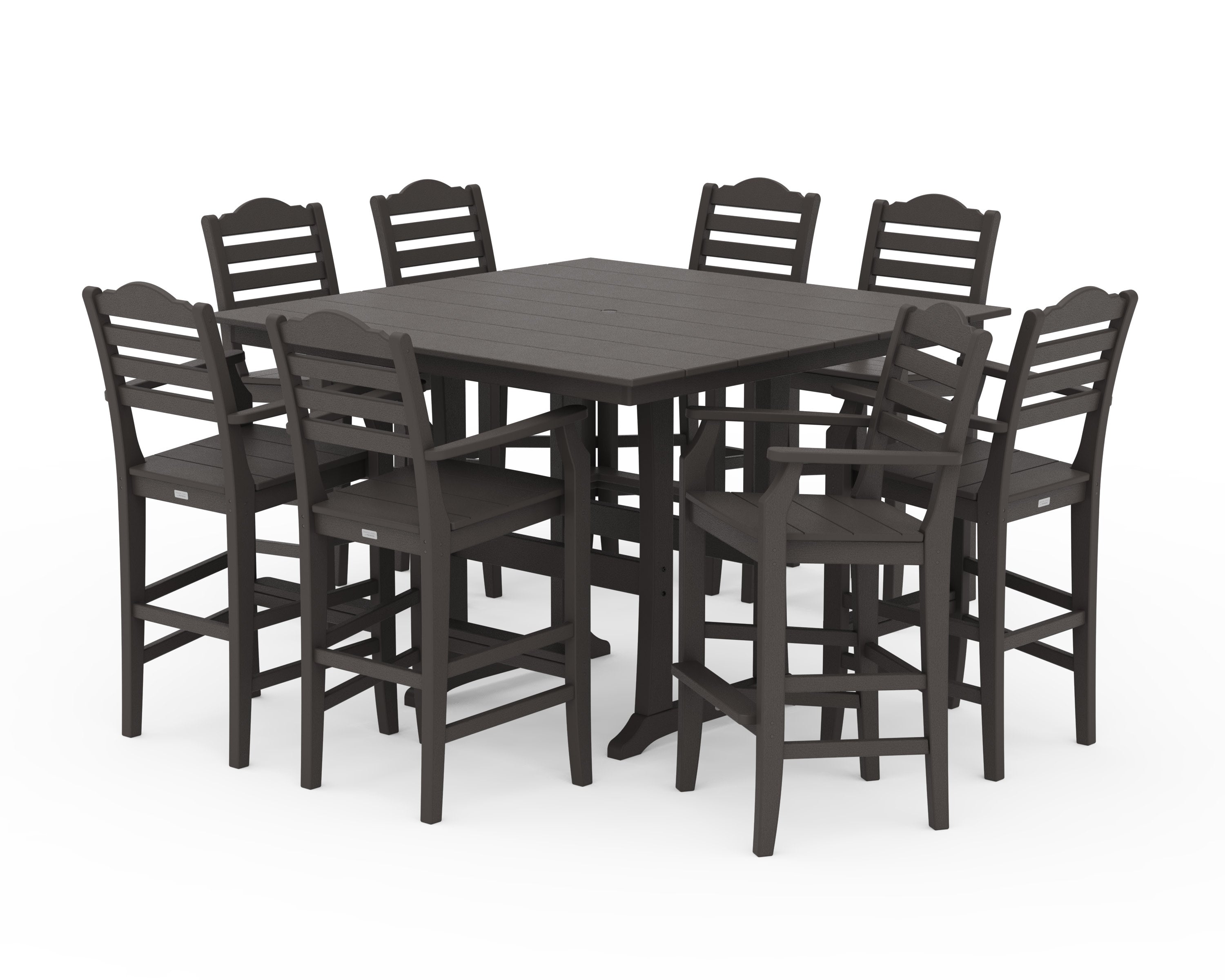 Savannah 9-Piece Square Farmhouse Bar Set with Trestle Legs in Vintage Coffee