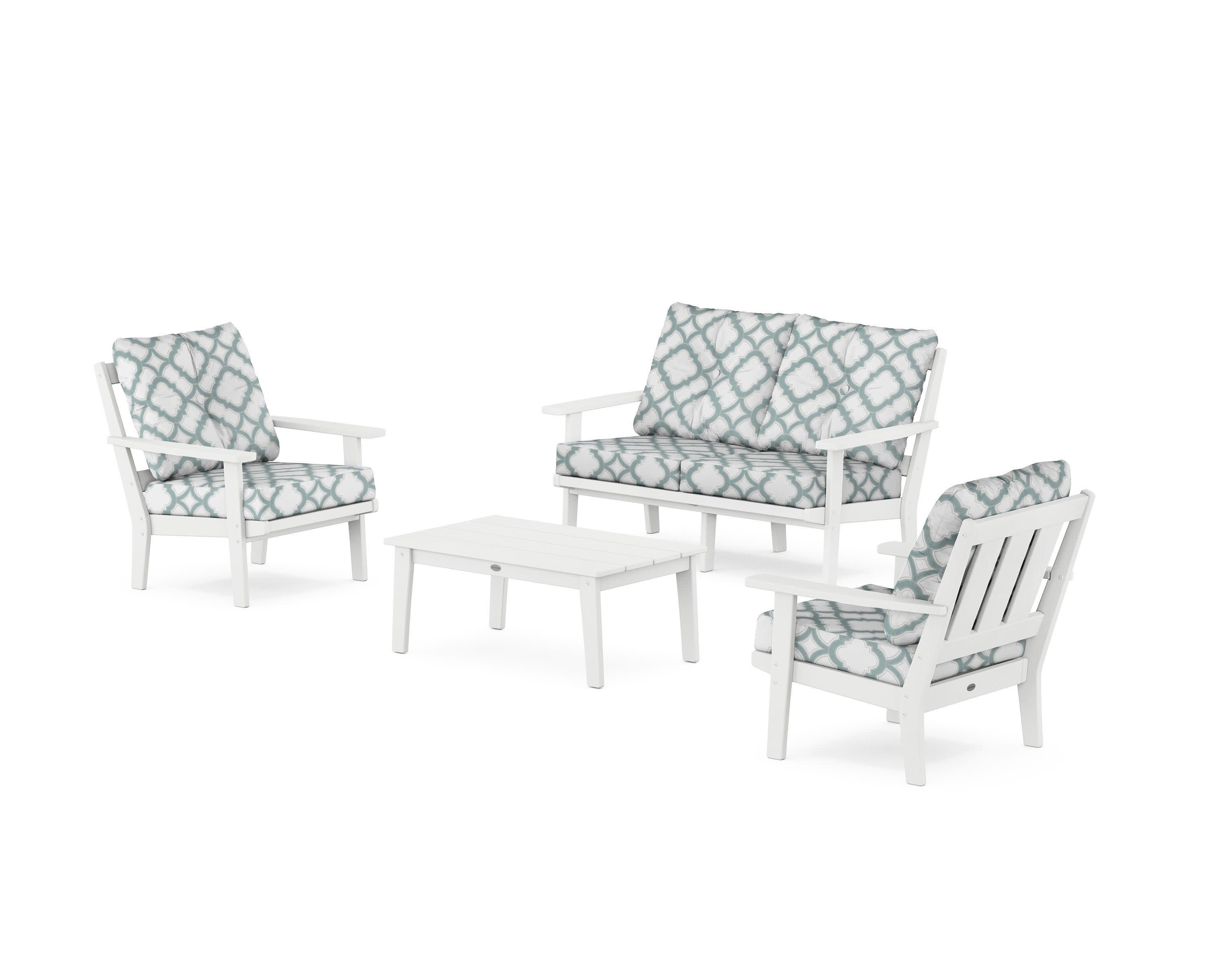 Oxford 4-Piece Deep Seating Set with Loveseat in White / Trellis Glacier Spa