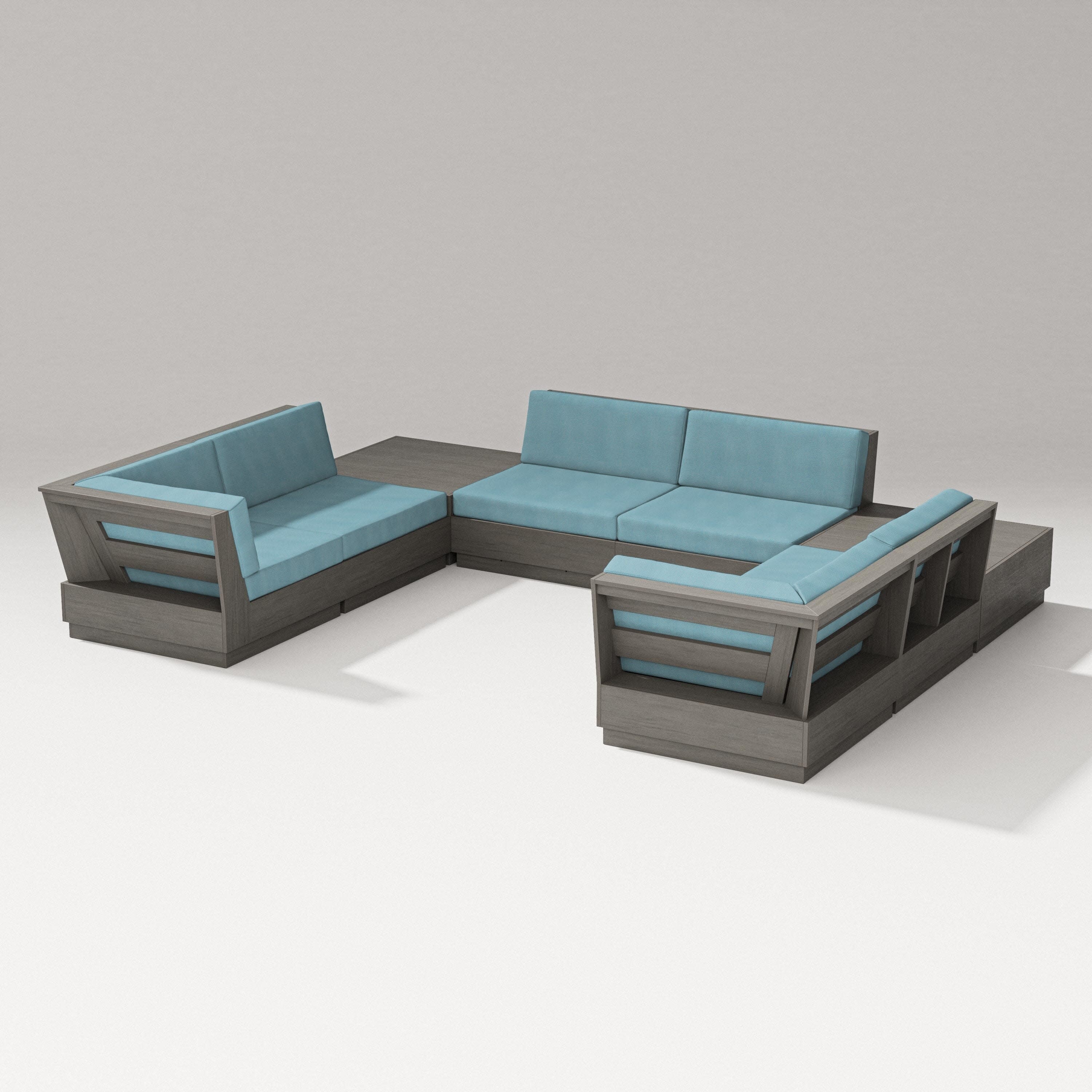 Elevate 8-Piece U-Shaped Sectional in Driftwood / Lattice Sky Blue