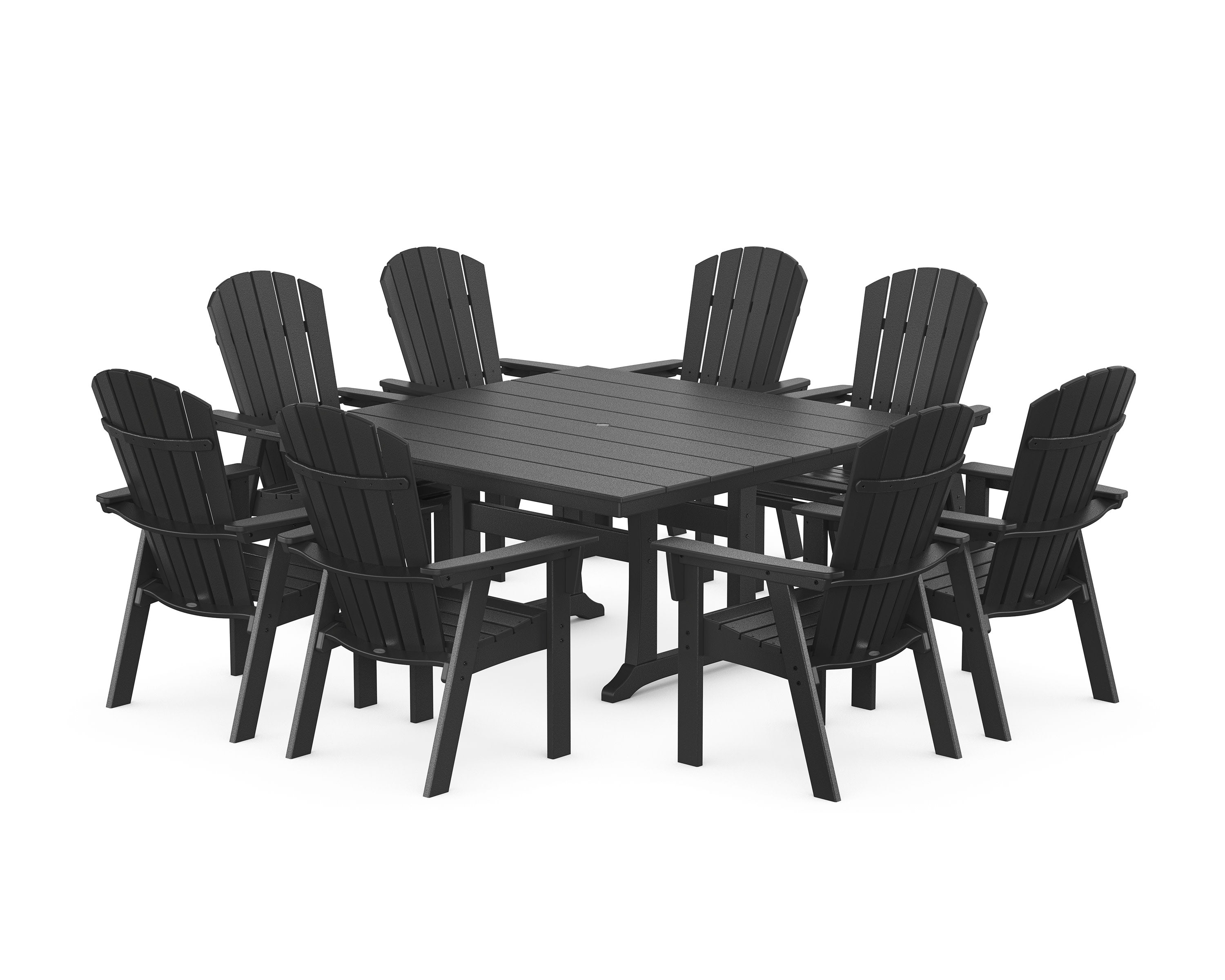 Nautical Curveback Adirondack 9-Piece Square Dining Set with Trestle Legs in Black
