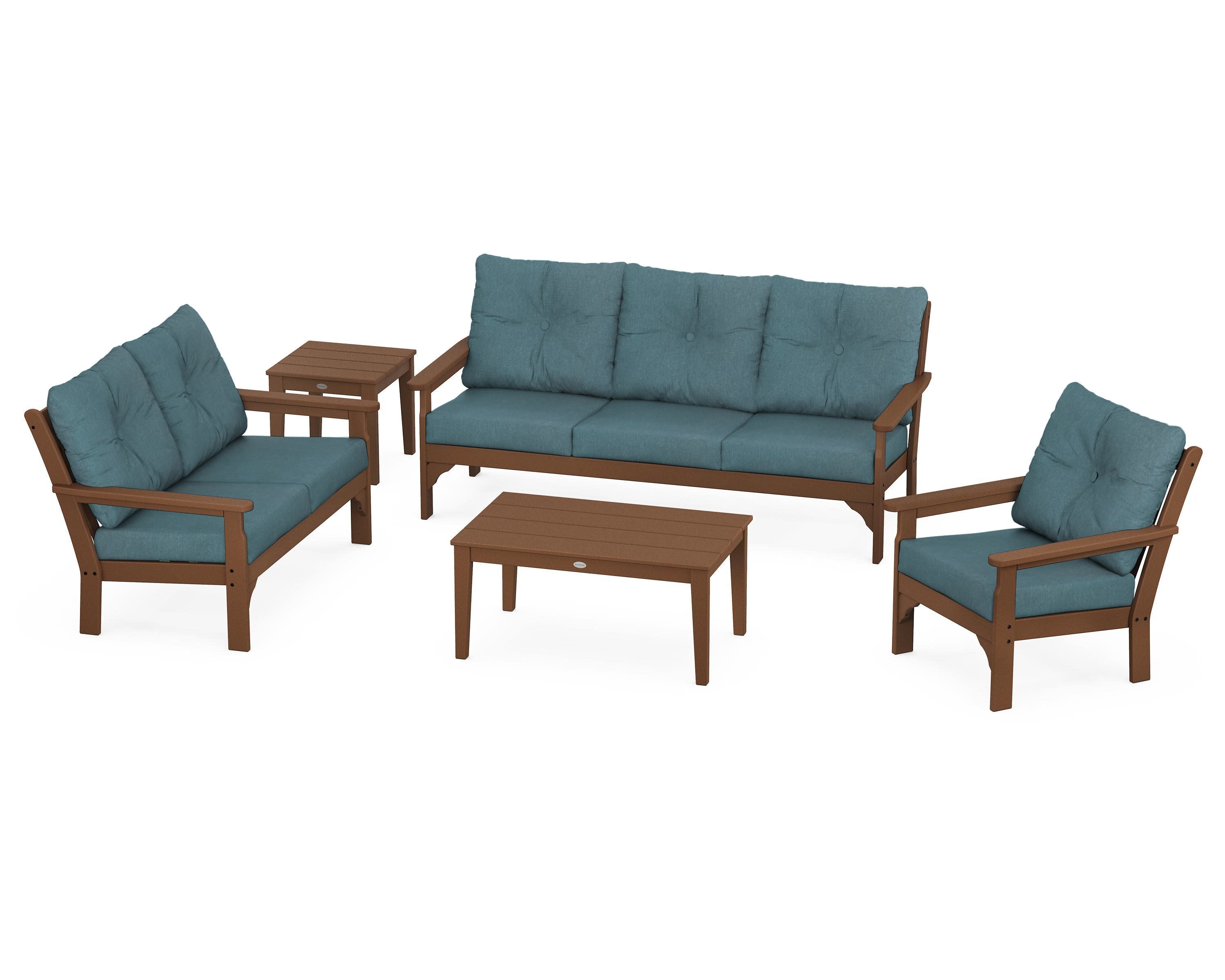 Vineyard 5 Piece Deep Seating Set in Teak / Ocean Teal