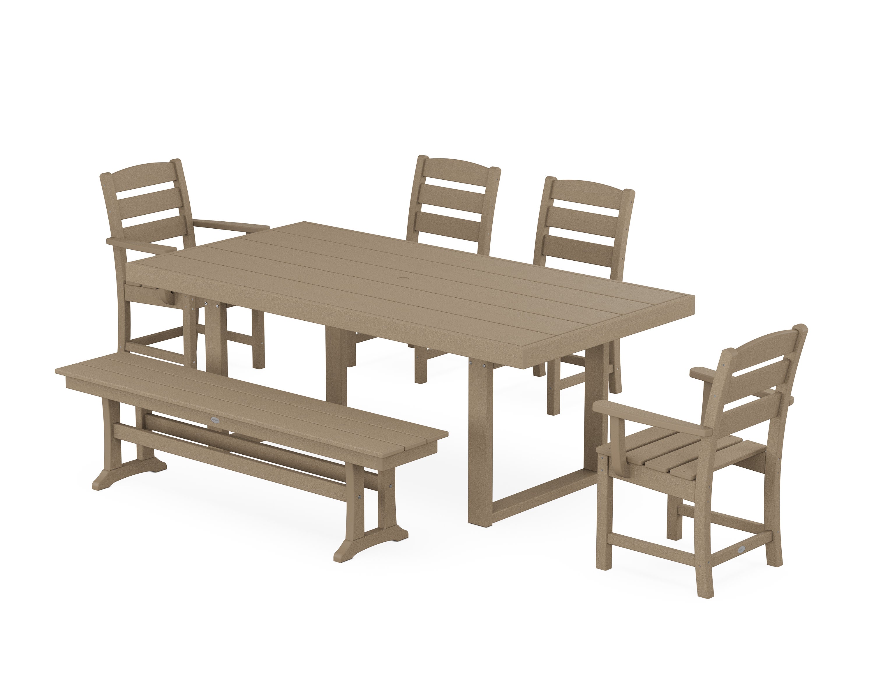 Lakeside 6-Piece Dining Set with Bench in Vintage Sahara