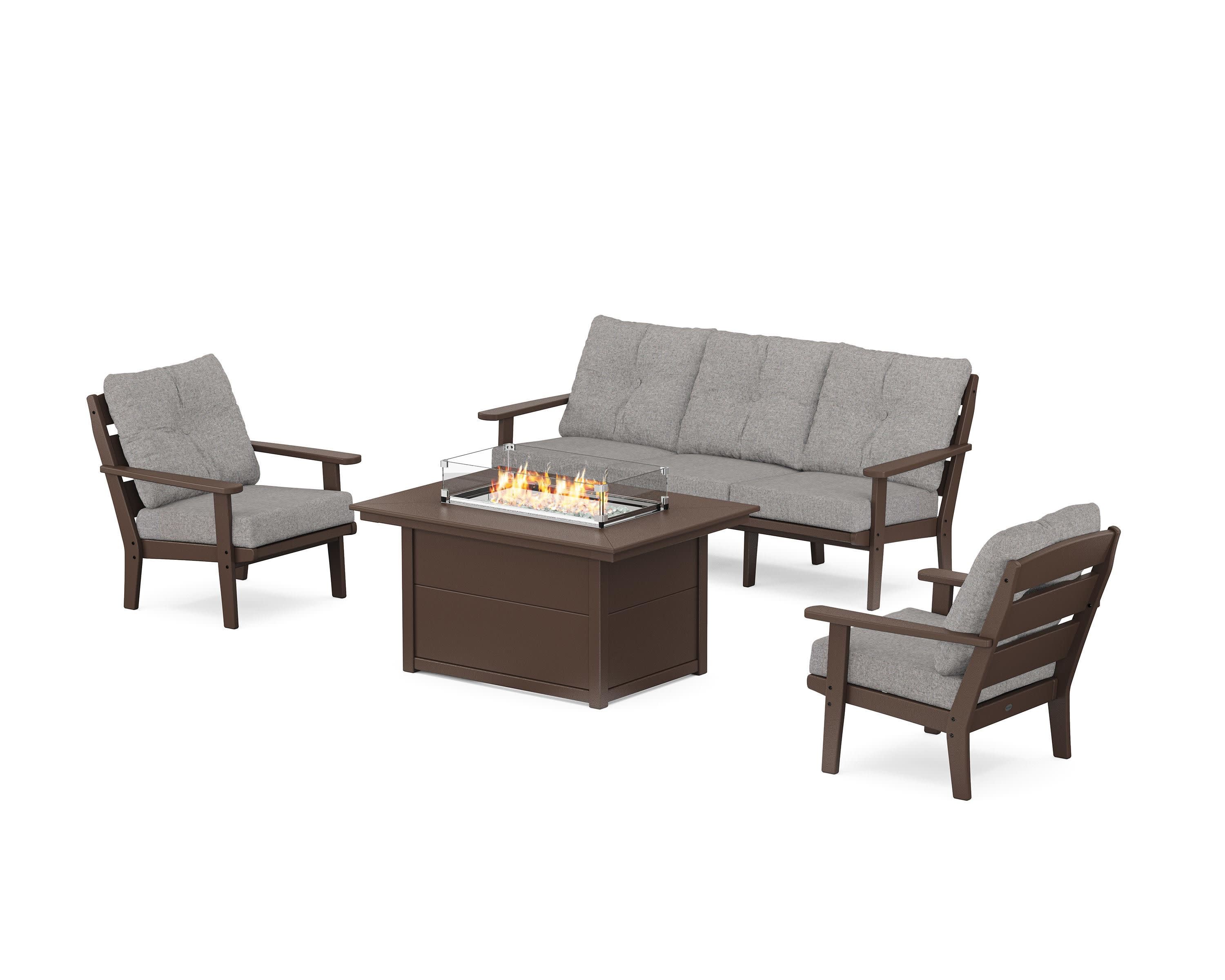 Lakeside Deep Seating Fire Pit Table Set in Mahogany / Grey Mist