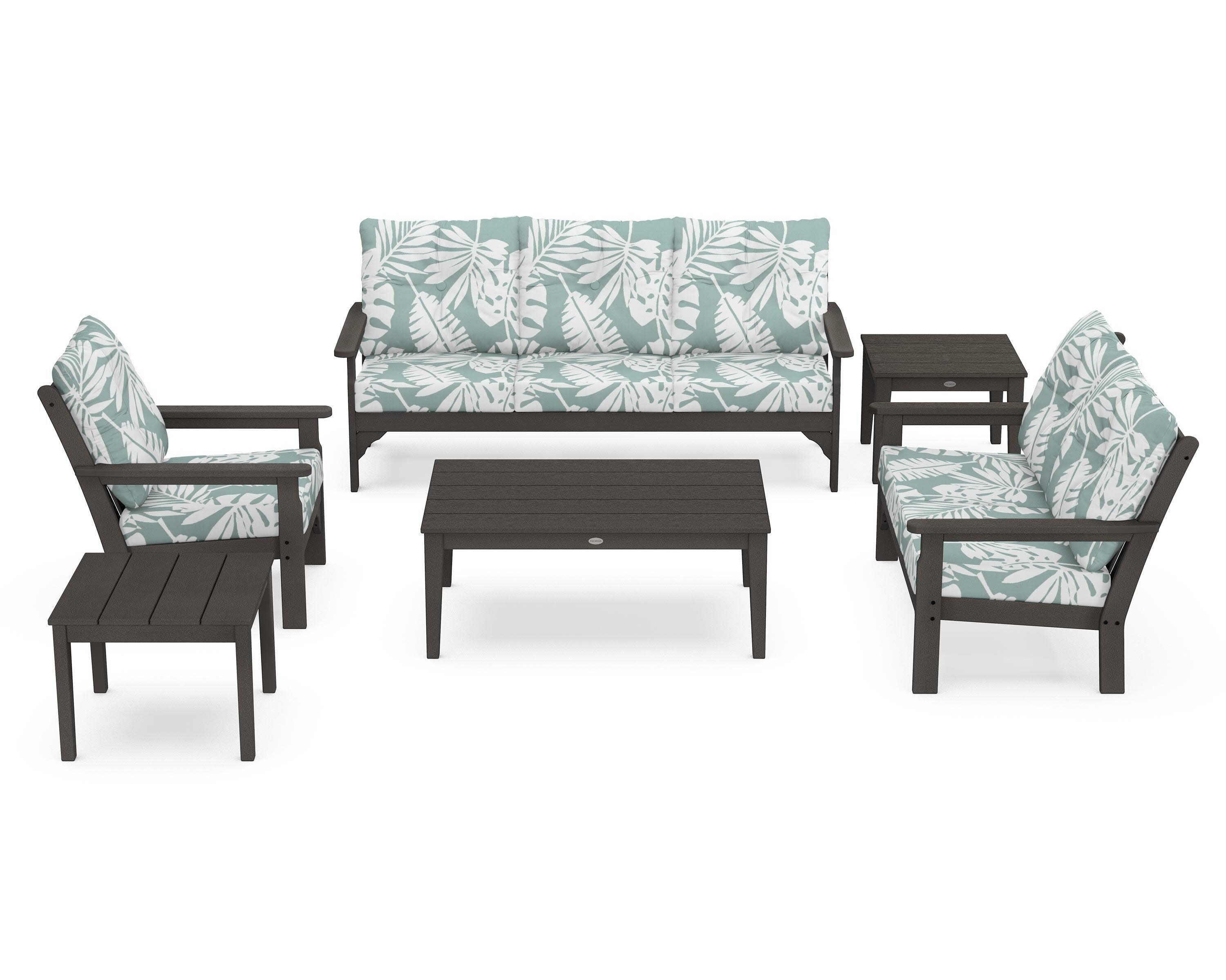 Vineyard 6-Piece Deep Seating Set in Vintage Coffee / Leaf Glacier Spa