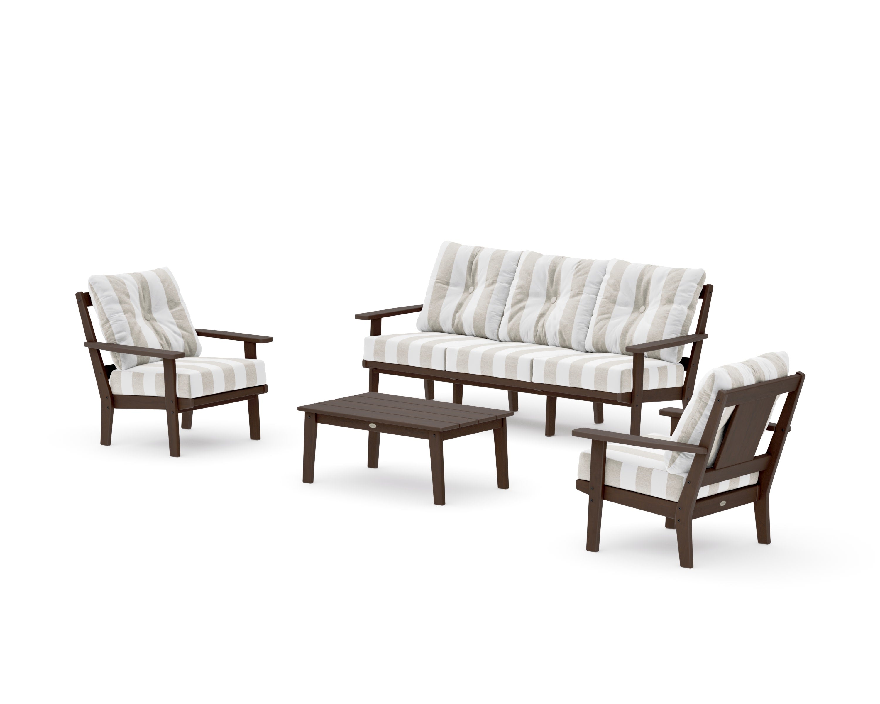 Prairie 4-Piece Deep Seating Set with Sofa in Kona / Cabana Stripe Dune Burlap