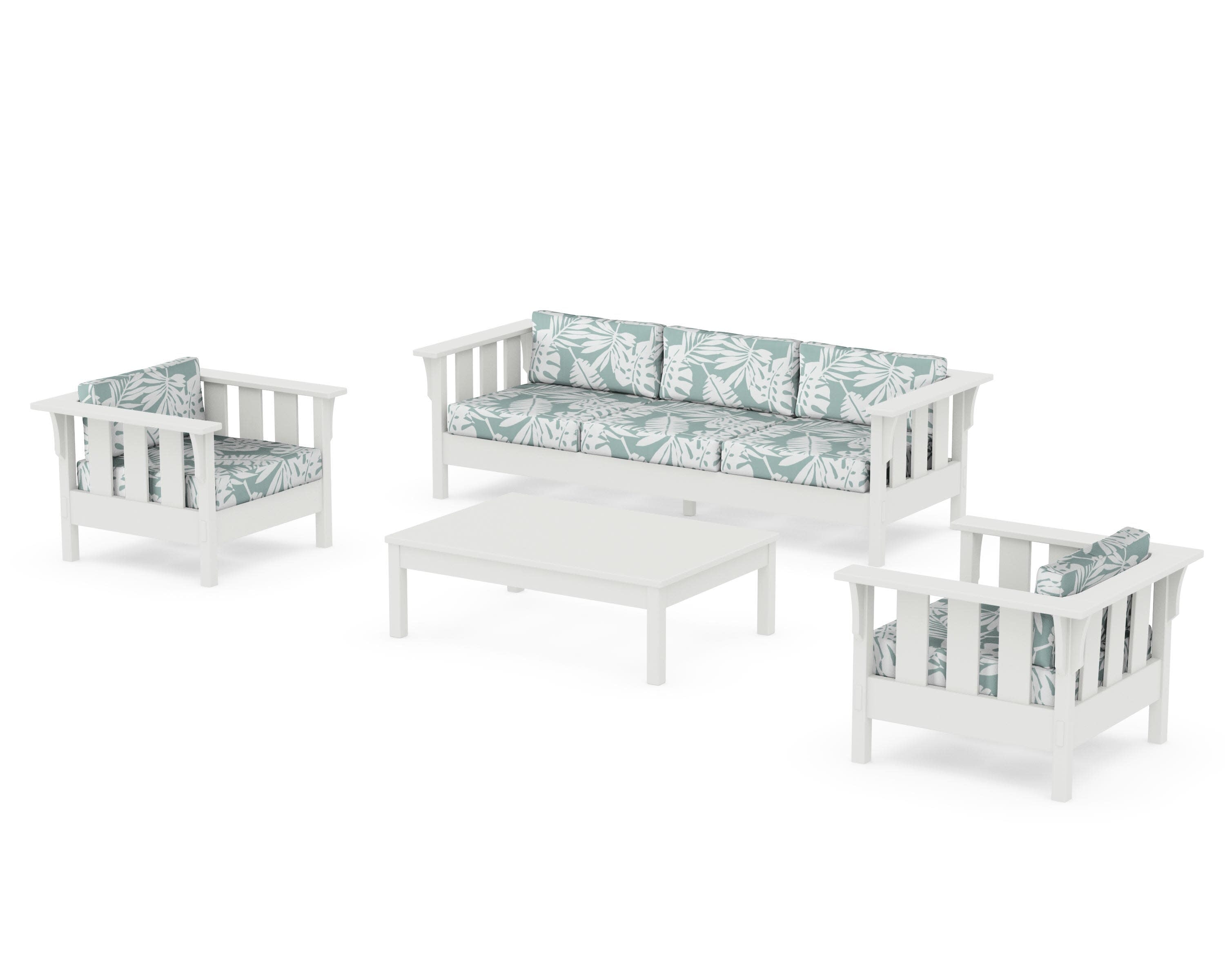 Acadia 4-Piece Deep Seating Set with Sofa in Vintage White / Leaf Glacier Spa