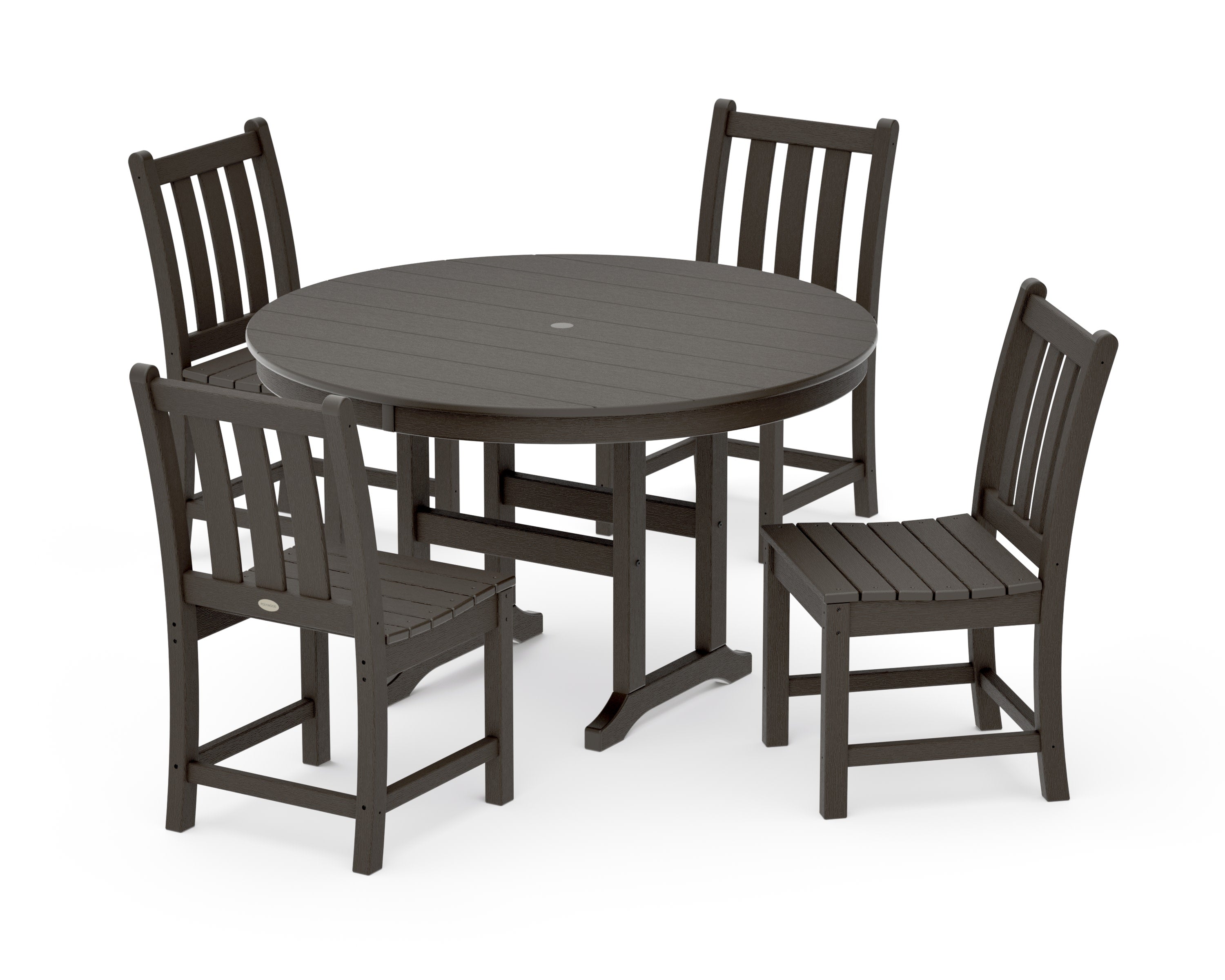 Traditional Garden Side Chair 5-Piece Round Farmhouse Dining Set in Vintage Coffee
