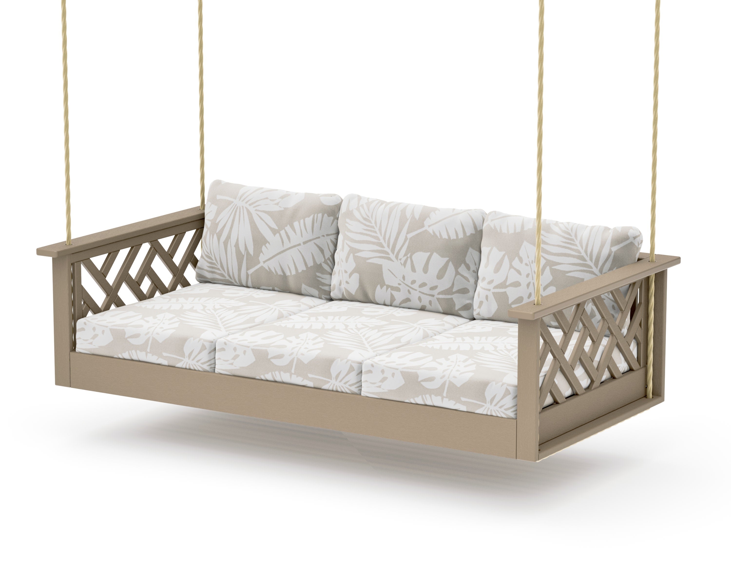 Chippendale Daybed Swing in Vintage Sahara / Leaf Dune Burlap