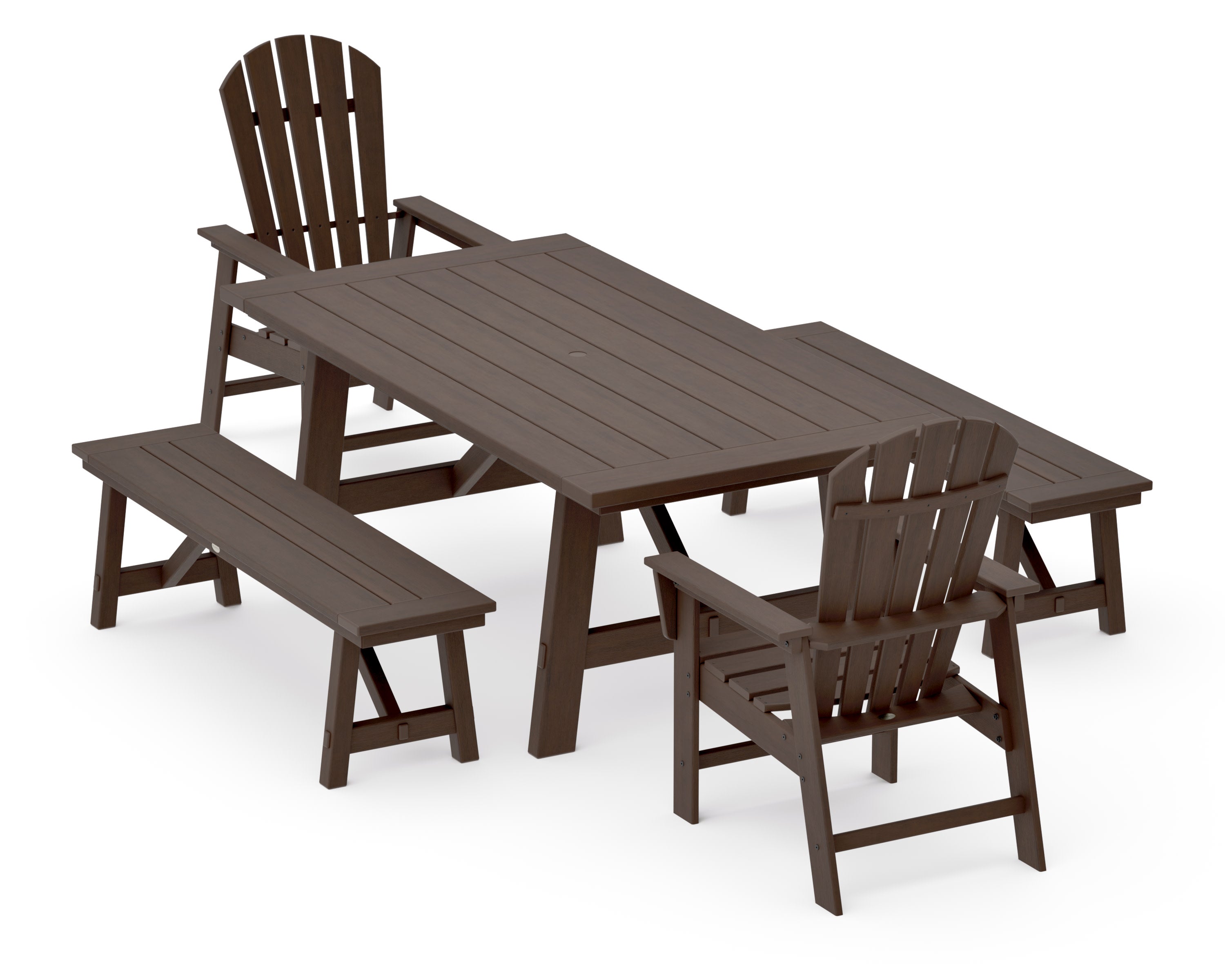 South Beach 5-Piece Rustic Farmhouse Dining Set With Benches in Kona
