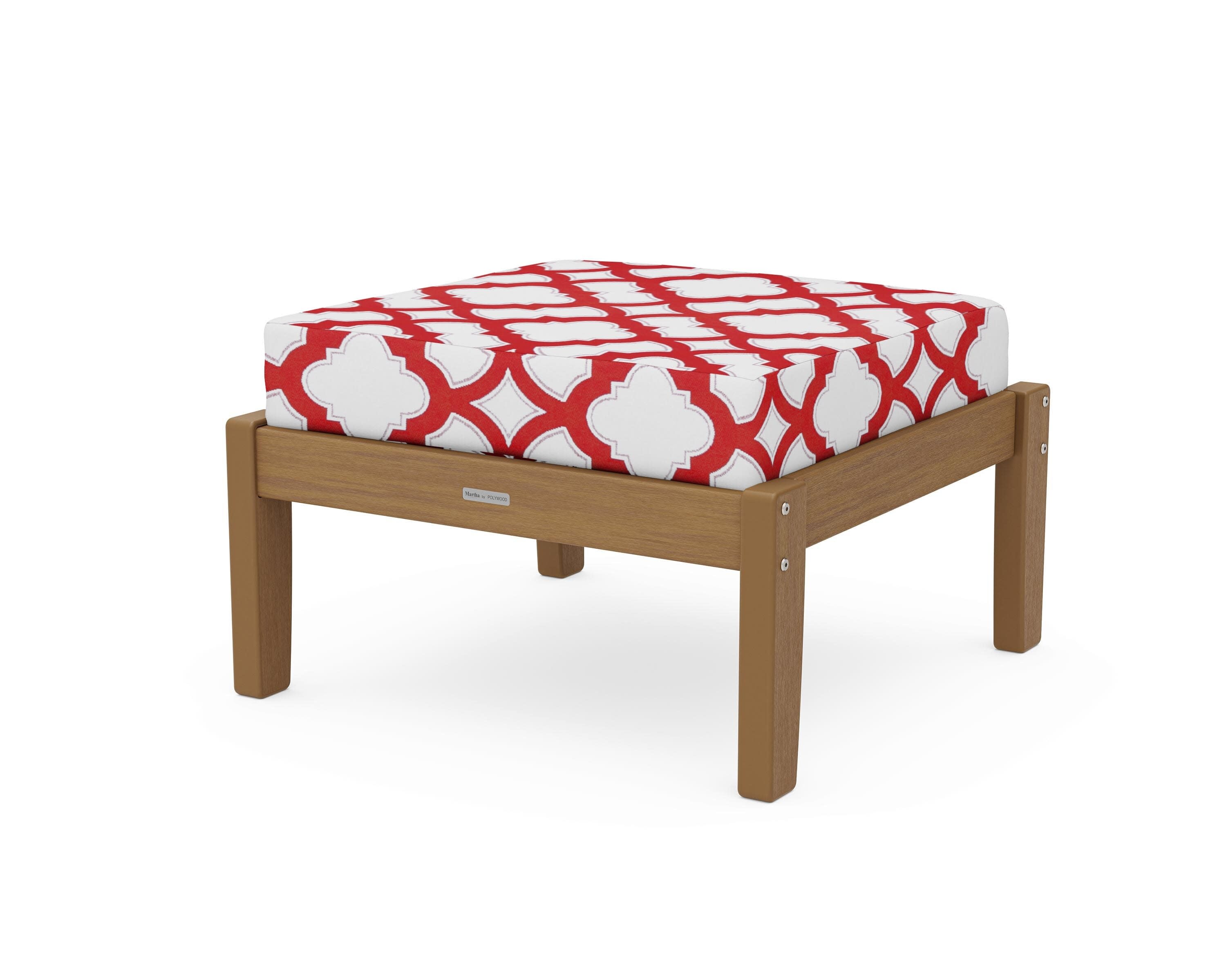 Chinoiserie Deep Seating Ottoman in Natural / Trellis Crimson