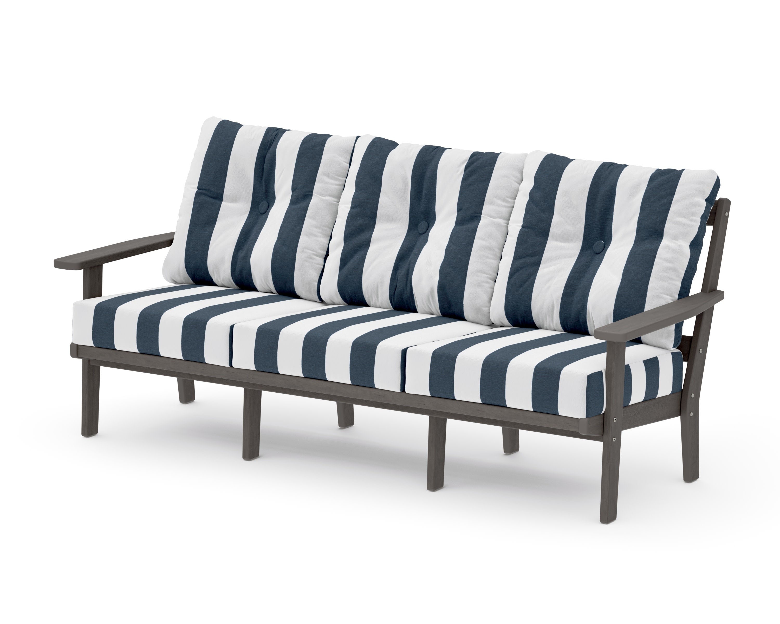 PrairieDeep Seating Sofa in Driftwood / Cabana Stripe Marine Indigo