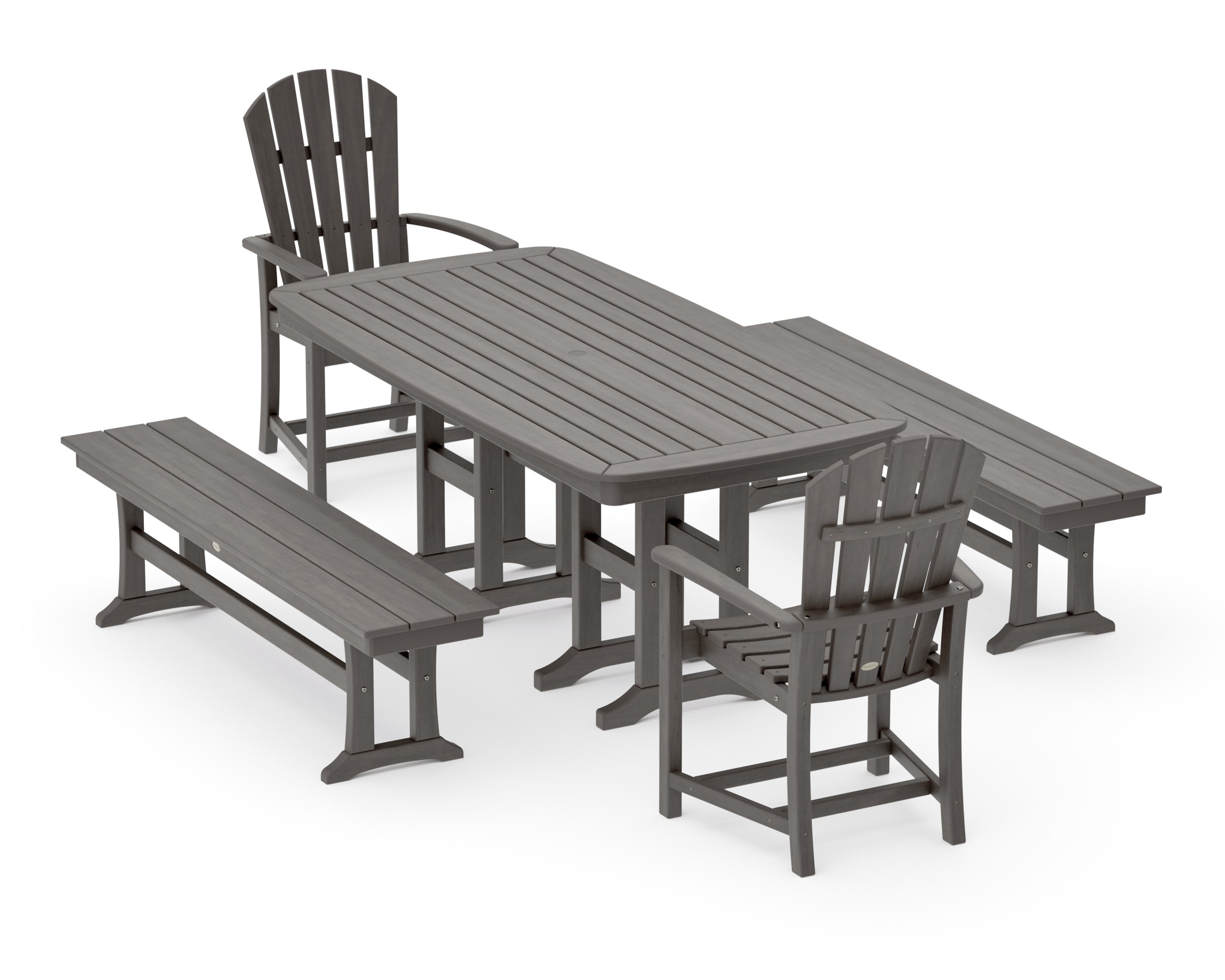 Palm Coast 5-Piece Dining Set with Benches in Driftwood