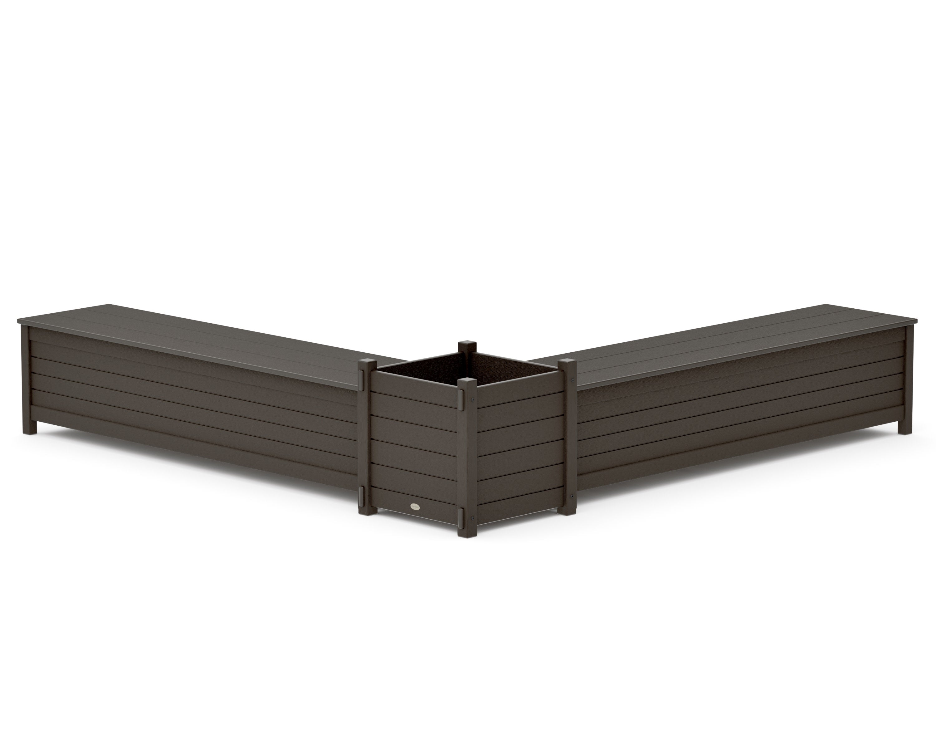 72" Nautical L- Shaped Planter Storage Bench Set- Large in Vintage Coffee