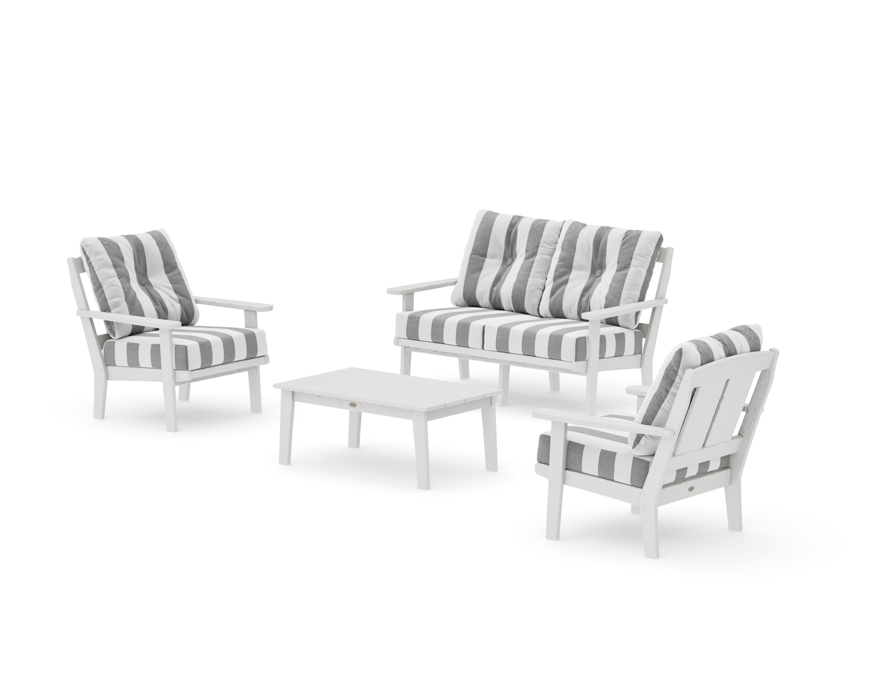 Mission 4-Piece Deep Seating Set with Loveseat in Vintage White / Cabana Stripe Grey Mist