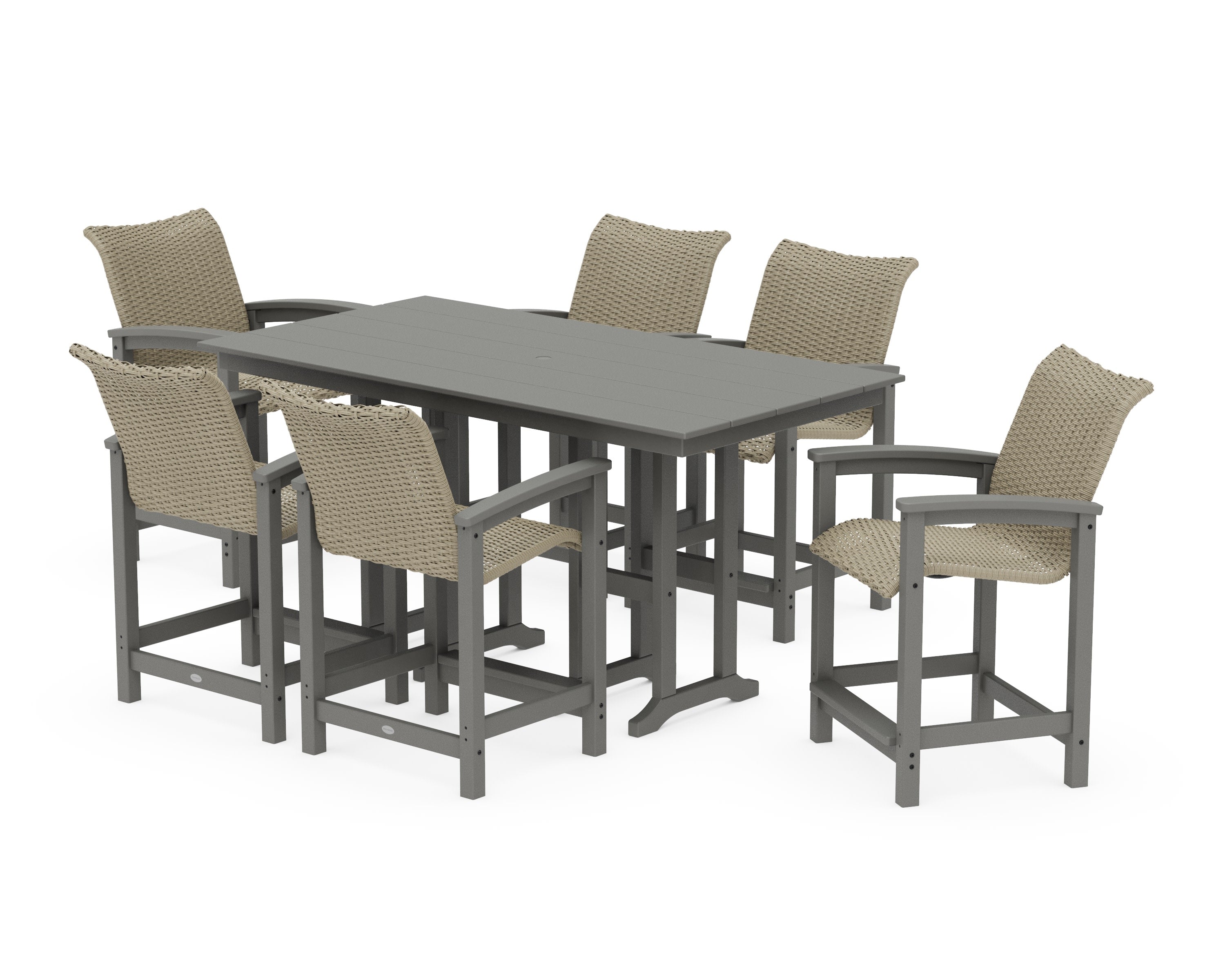 Coastal Woven Arm Chair 7-Piece Farmhouse Counter Set
