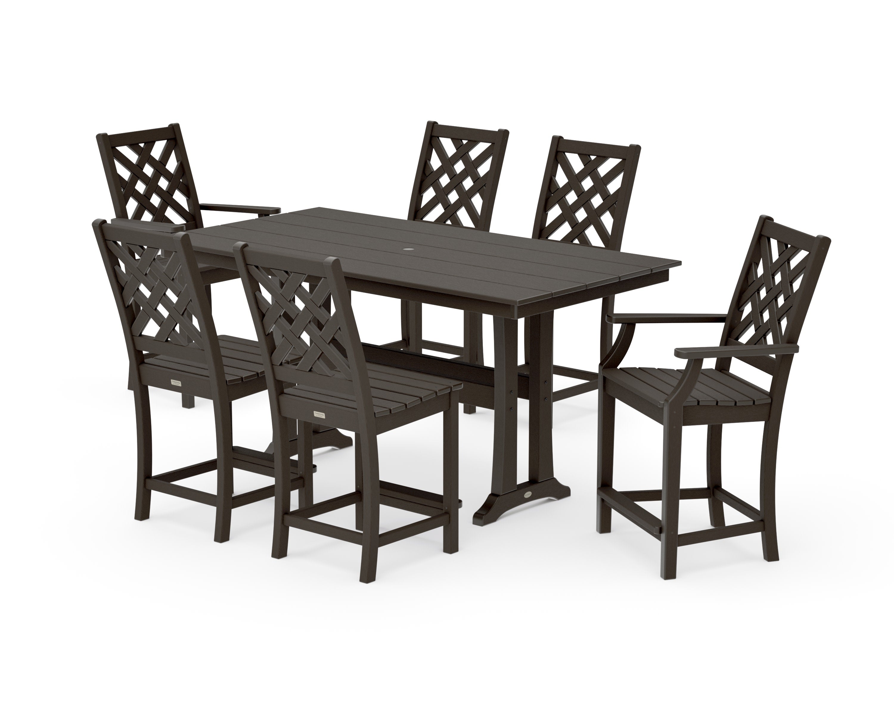 Wovendale 7-Piece Farmhouse Counter Set with Trestle Legs in Vintage Coffee