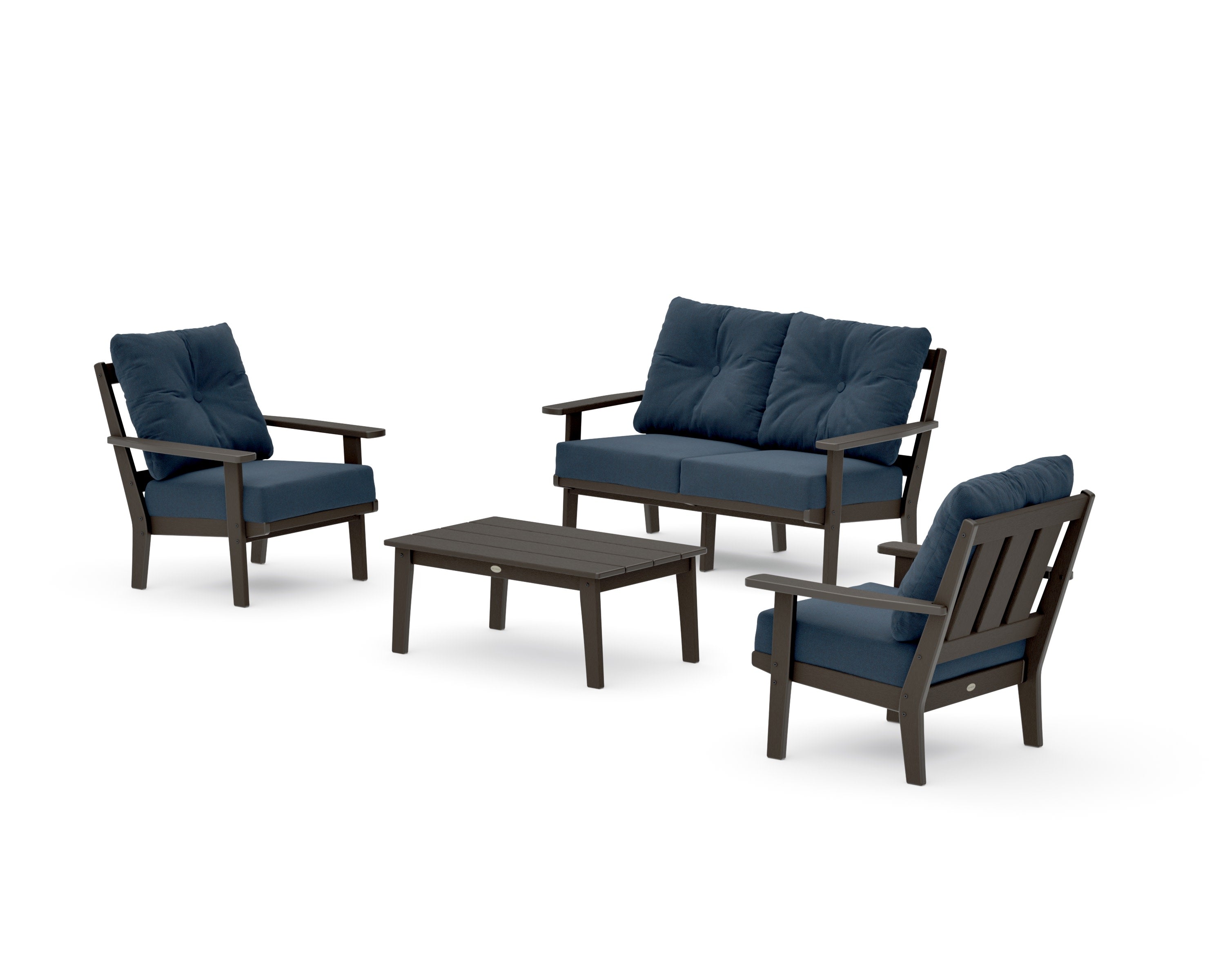 Oxford 4-Piece Deep Seating Set with Loveseat in Vintage Coffee / Marine Indigo