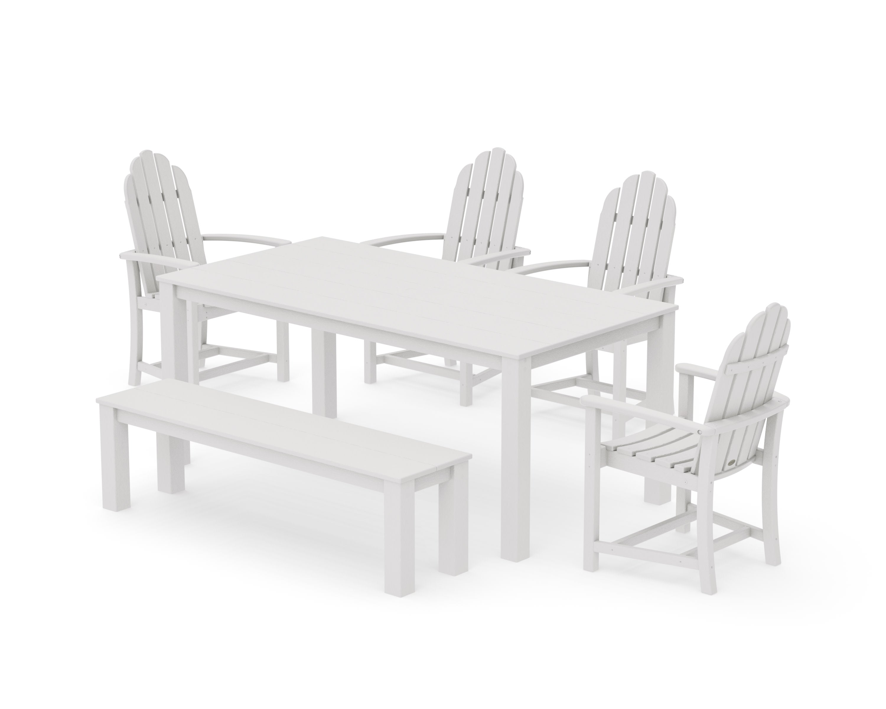 Classic Adirondack 6-Piece Parsons Dining Set with Bench in Vintage White