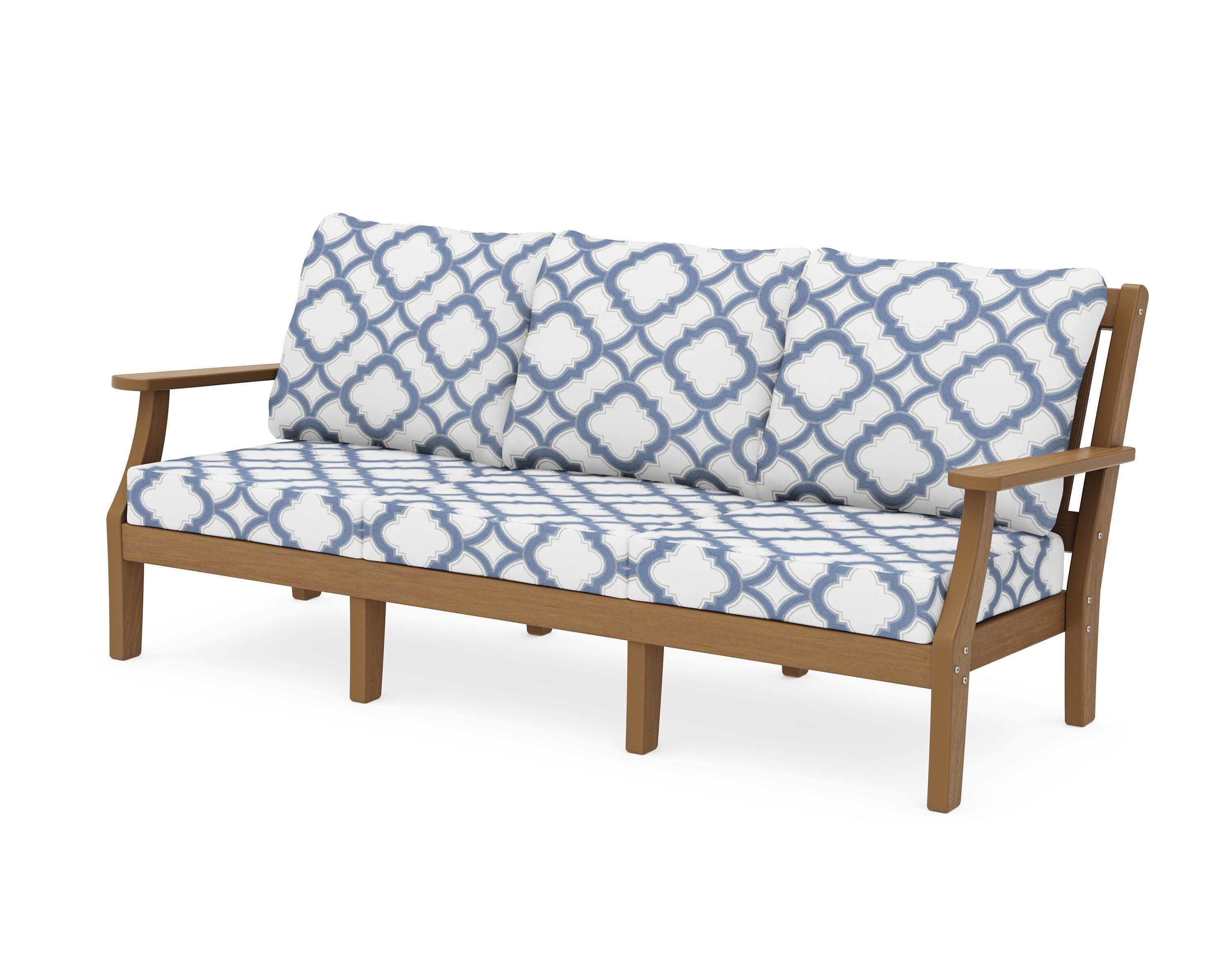Chinoiserie Deep Seating Sofa in Natural / Trellis Sky Blue