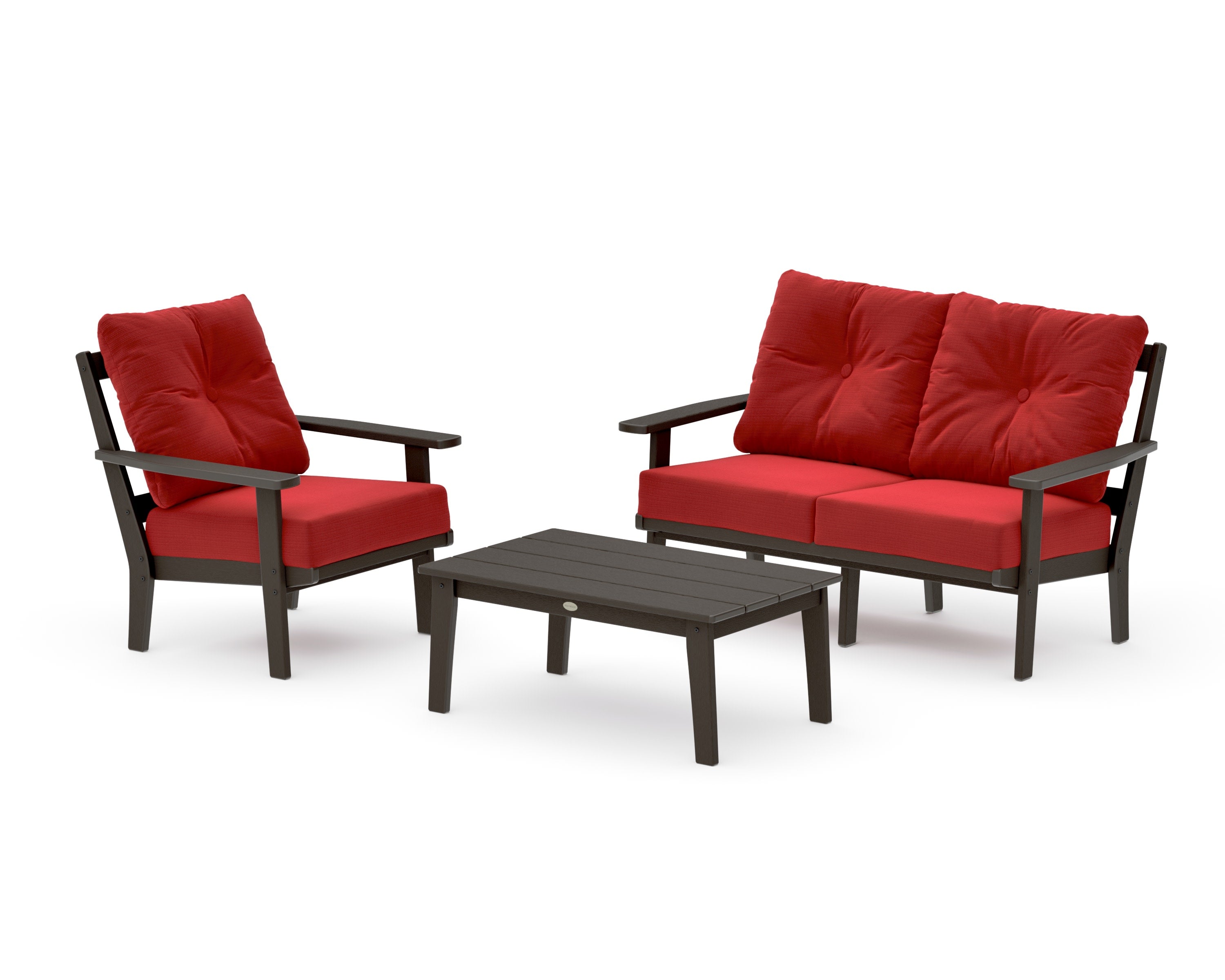 Oxford 3-Piece Deep Seating Set with Loveseat in Vintage Coffee / Crimson Linen