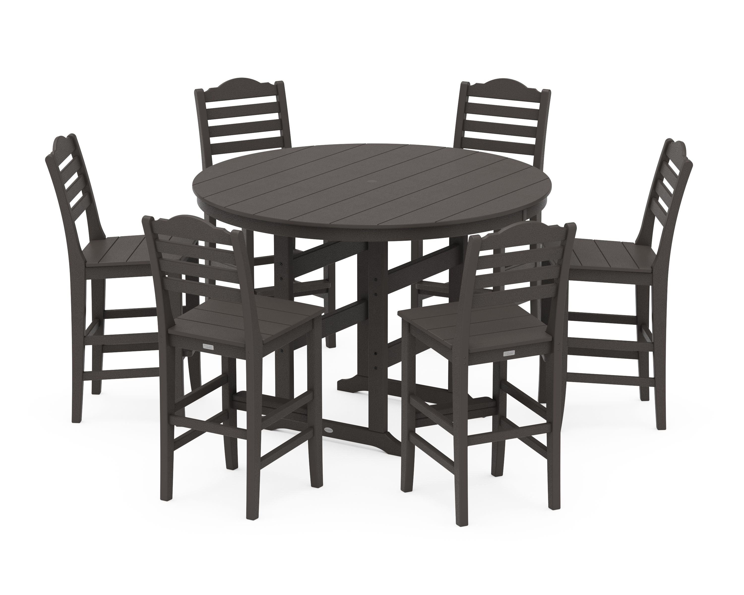 Savannah 7-Piece Farmhouse Side Chair Round Bar Set in Vintage Coffee