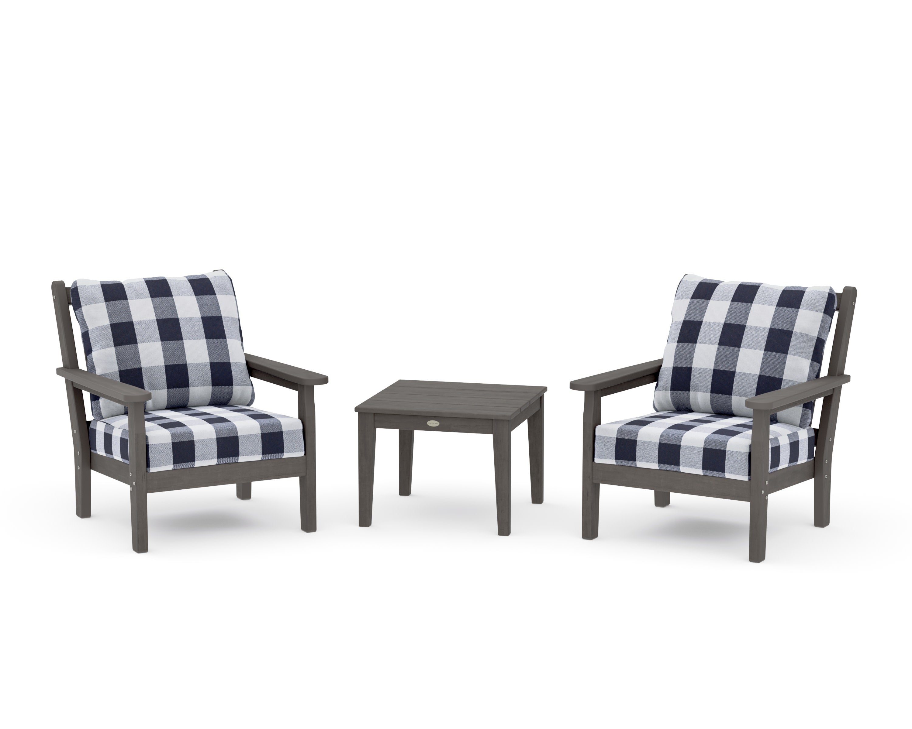 Chippendale 3-Piece Deep Seating Set in Driftwood / Buffalo Plaid Navy