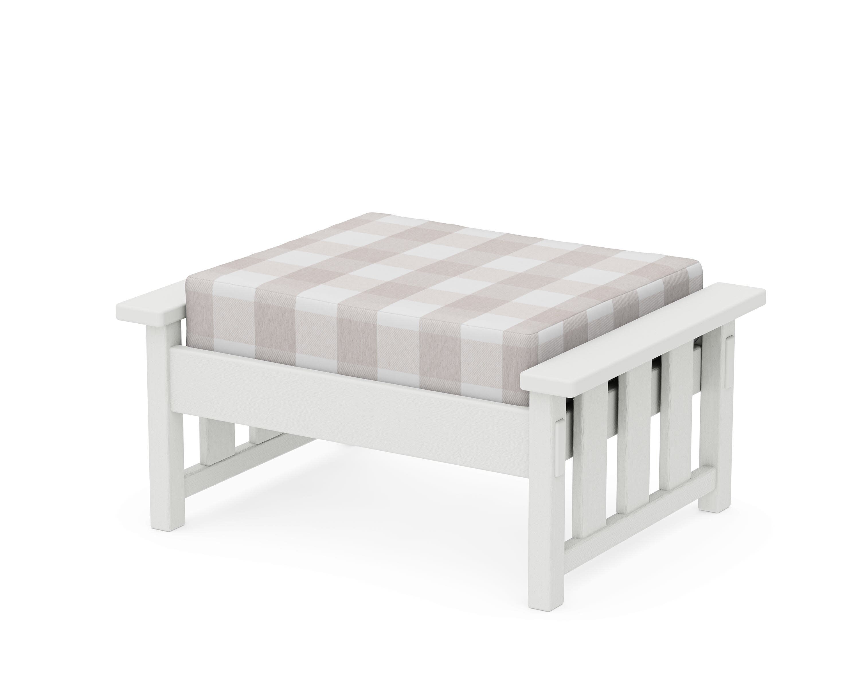 Acadia Deep Seating Ottoman in Vintage White / Buffalo Plaid Dune Burlap