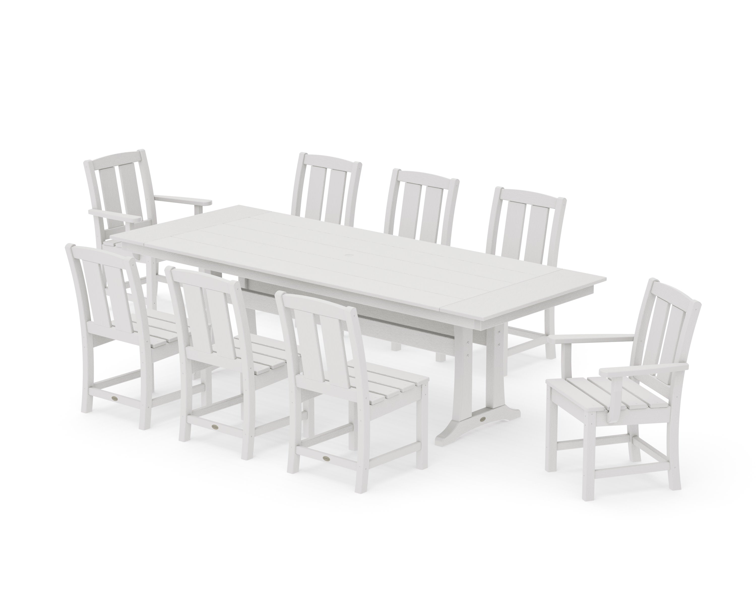 Mission 9-Piece Farmhouse Dining Set with Trestle Legs in Vintage White