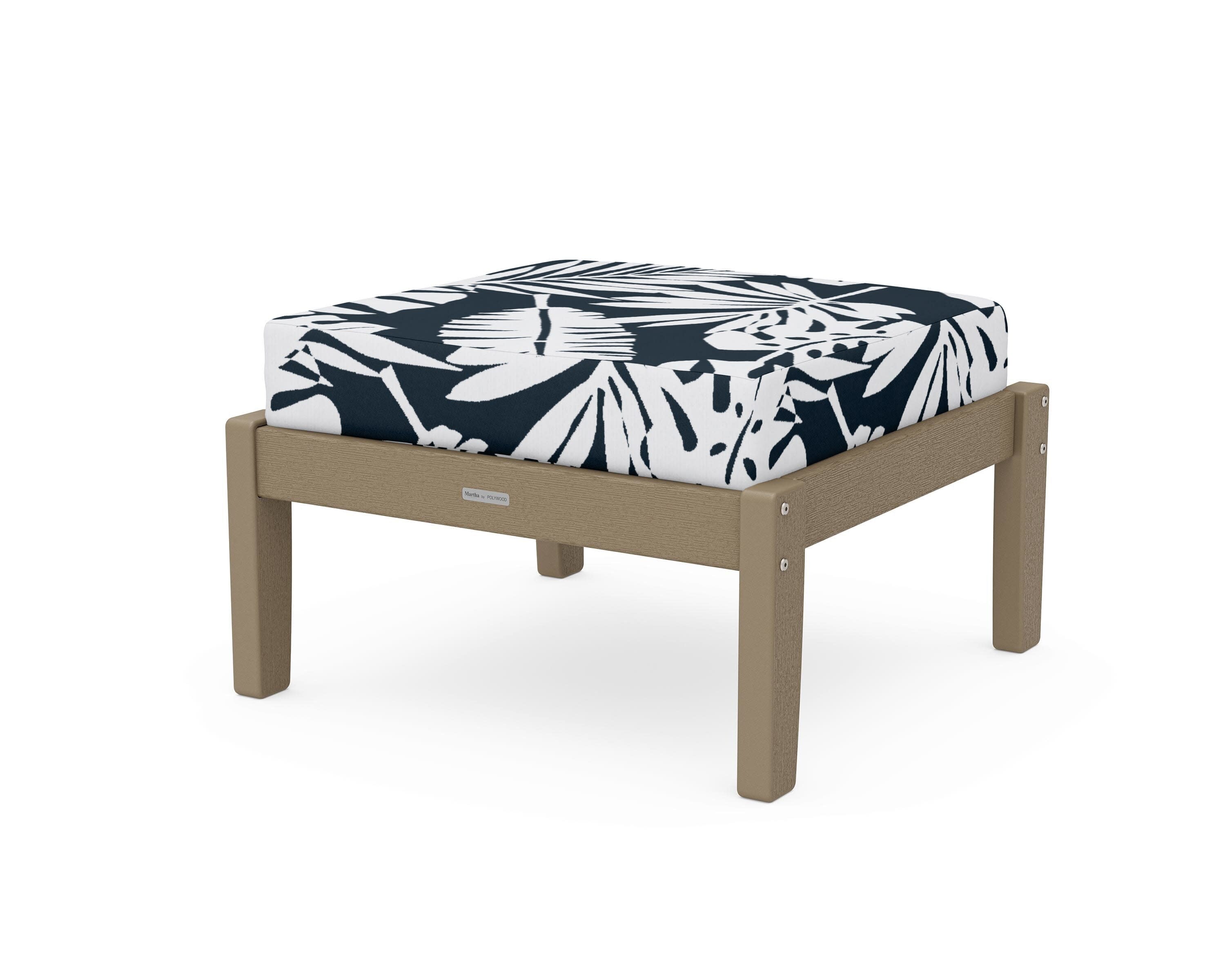 Chinoiserie Deep Seating Ottoman in Vintage Sahara / Leaf Marine Indigo