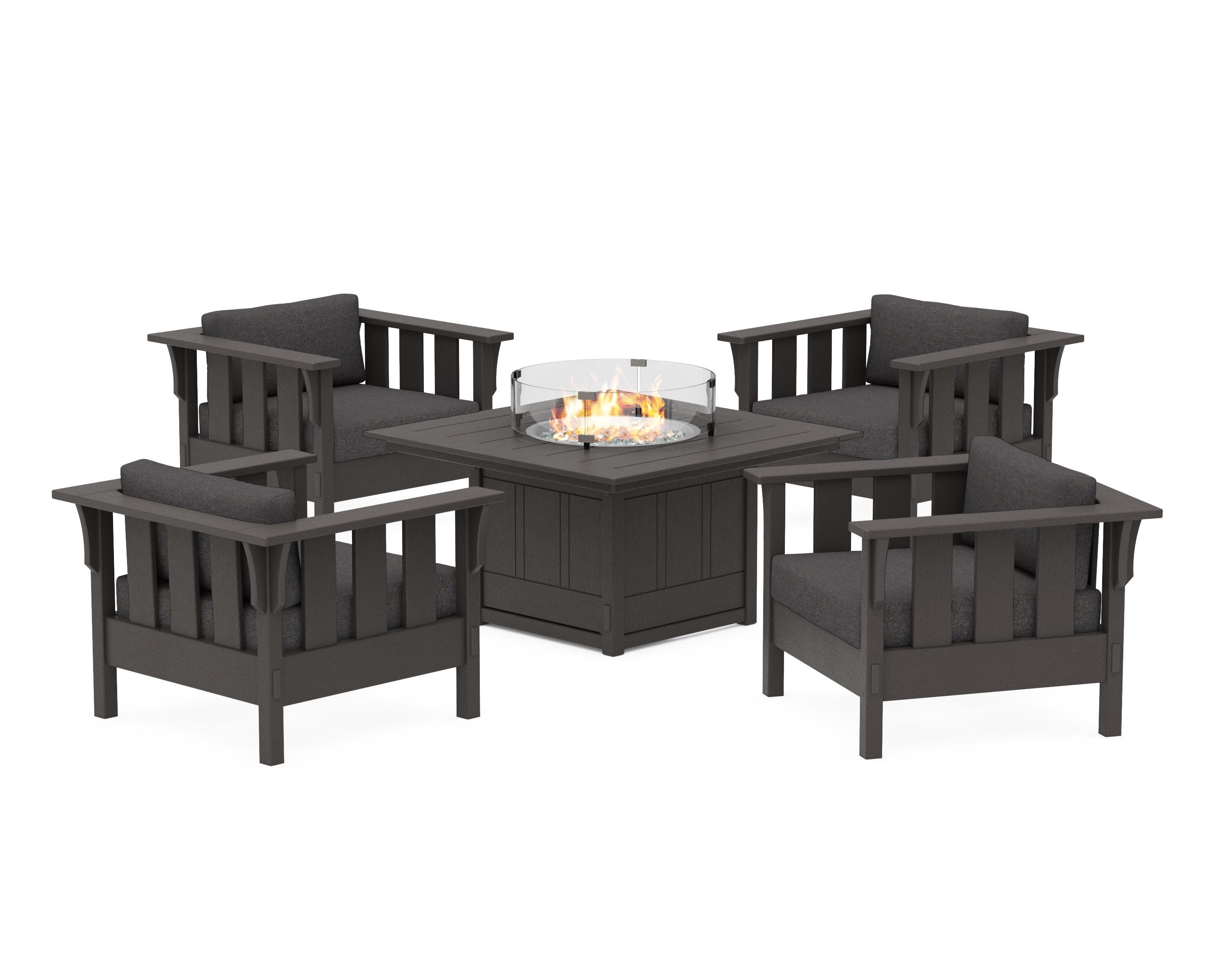 Acadia 5-Piece Deep Seating Set with Fire Pit Table in Vintage Coffee / Ash Charcoal
