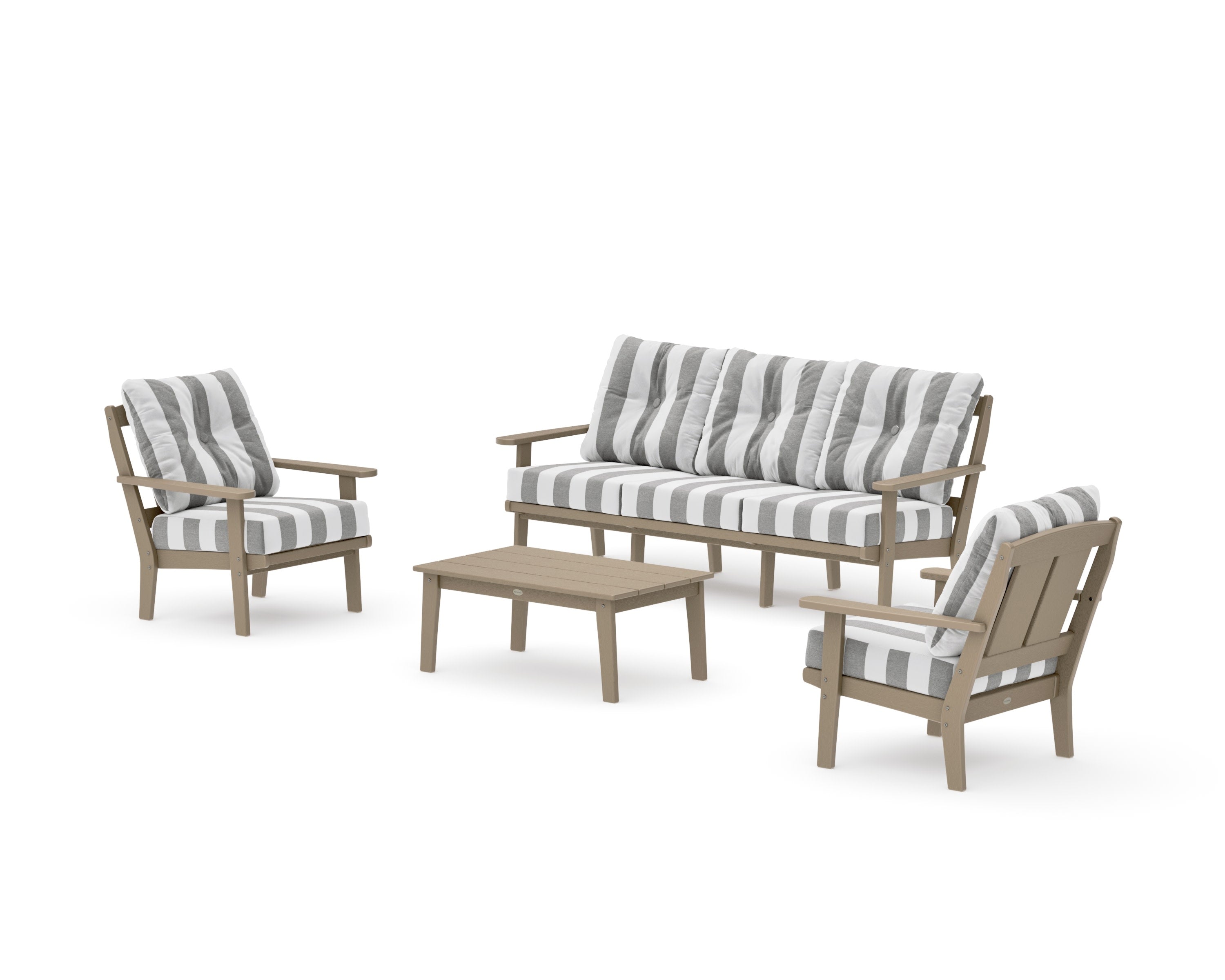 Mission 4-Piece Deep Seating Set with Sofa in Vintage Sahara / Cabana Stripe Grey Mist