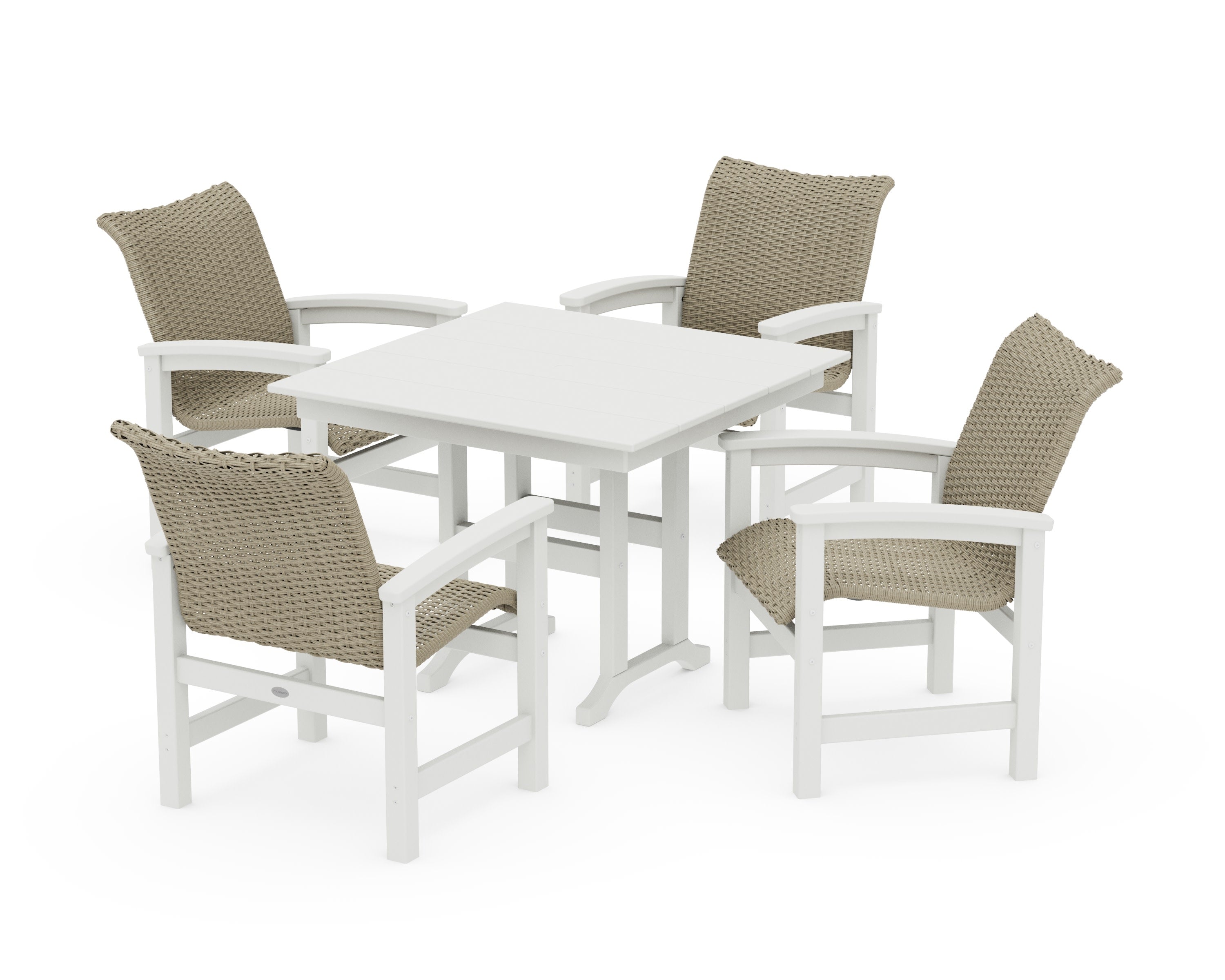 Coastal Woven 5-Piece Farmhouse Dining Set in White / Dune Grass