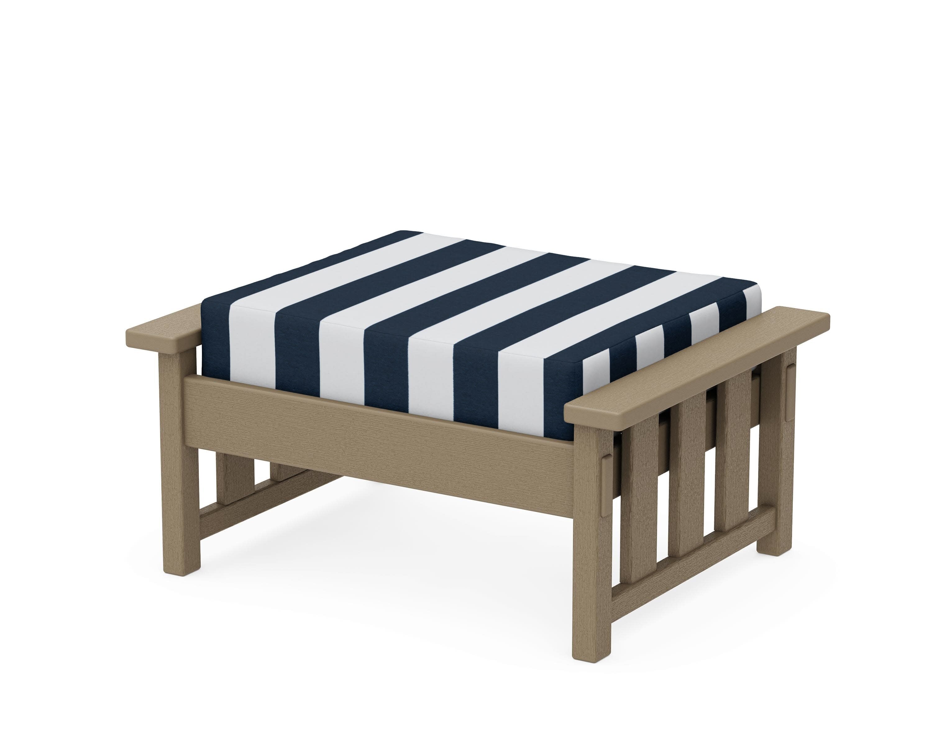 Acadia Deep Seating Ottoman in Vintage Sahara / Cabana Stripe Marine Indigo