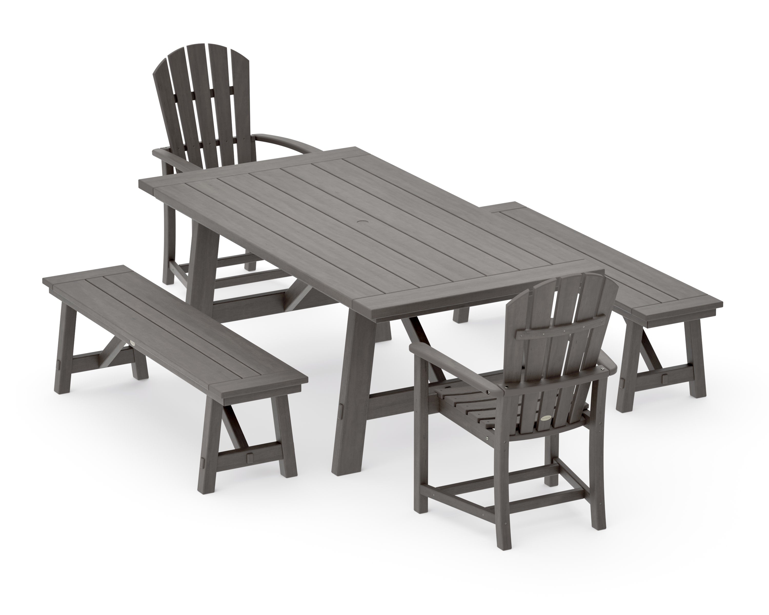 Palm Coast 5-Piece Rustic Farmhouse Dining Set With Benches in Driftwood