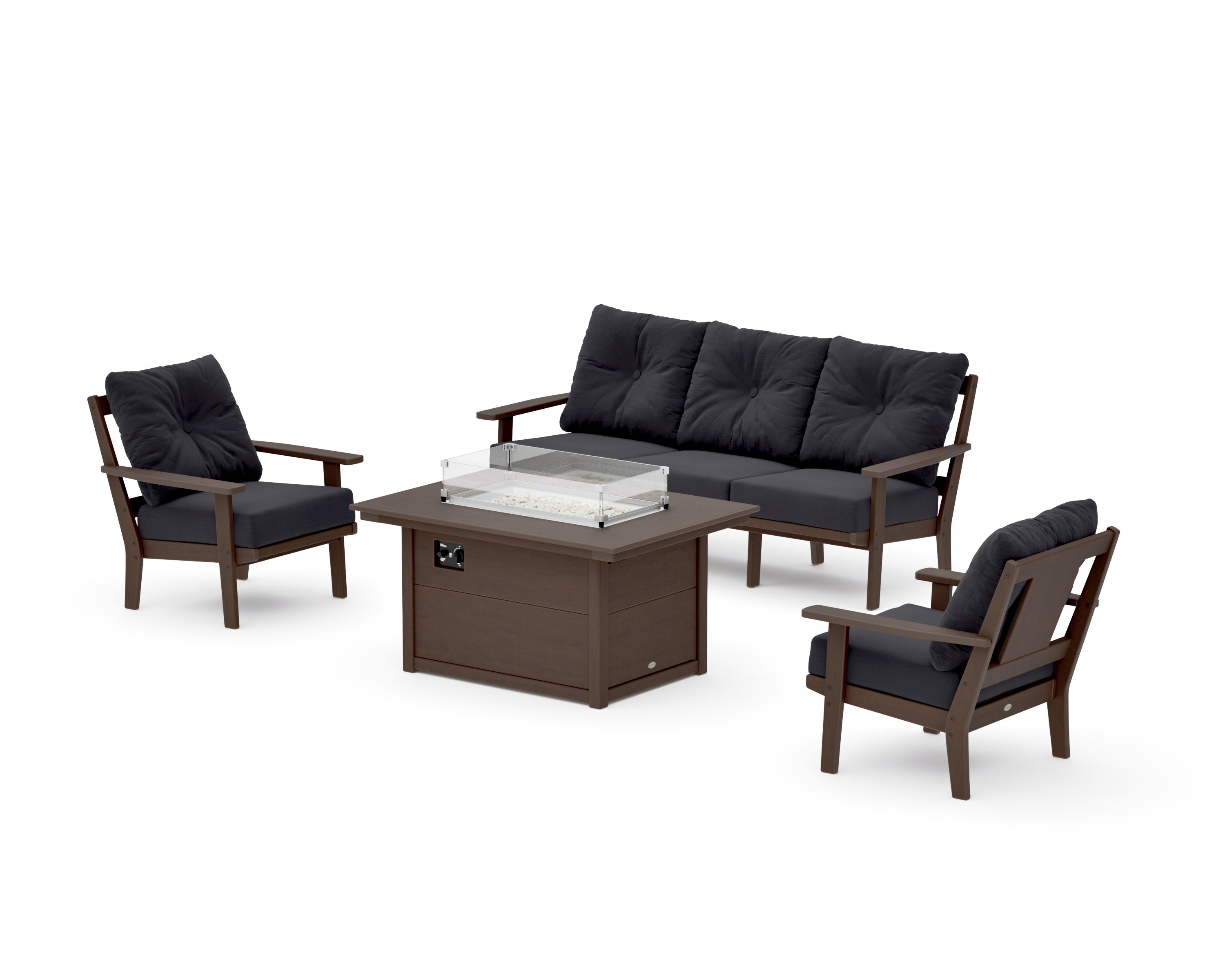 Prairie Deep Seating Fire Pit Table Set in Kona / Midnight Linen