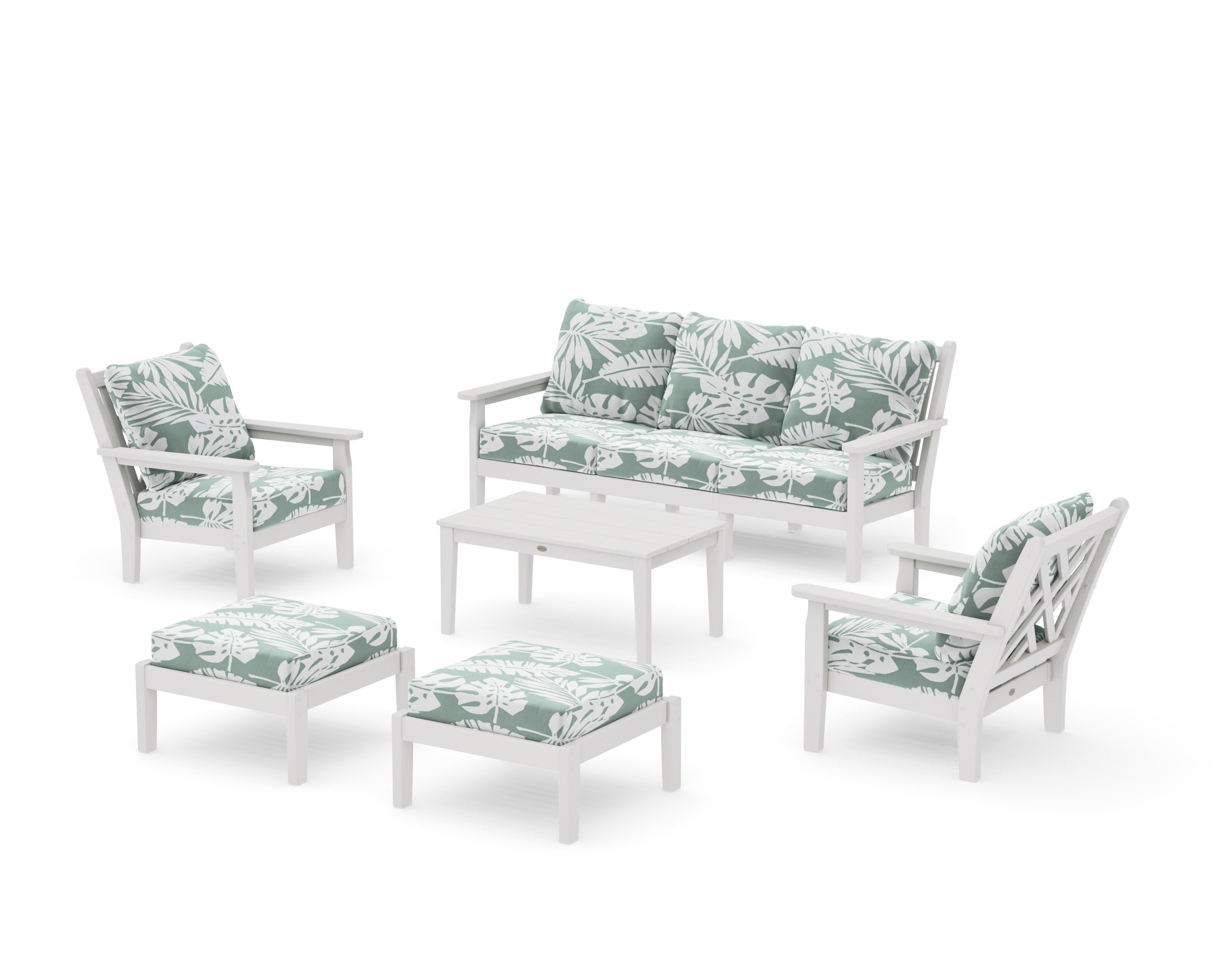 Chippendale 6-Piece Lounge Sofa Set in Vintage White / Leaf Glacier Spa