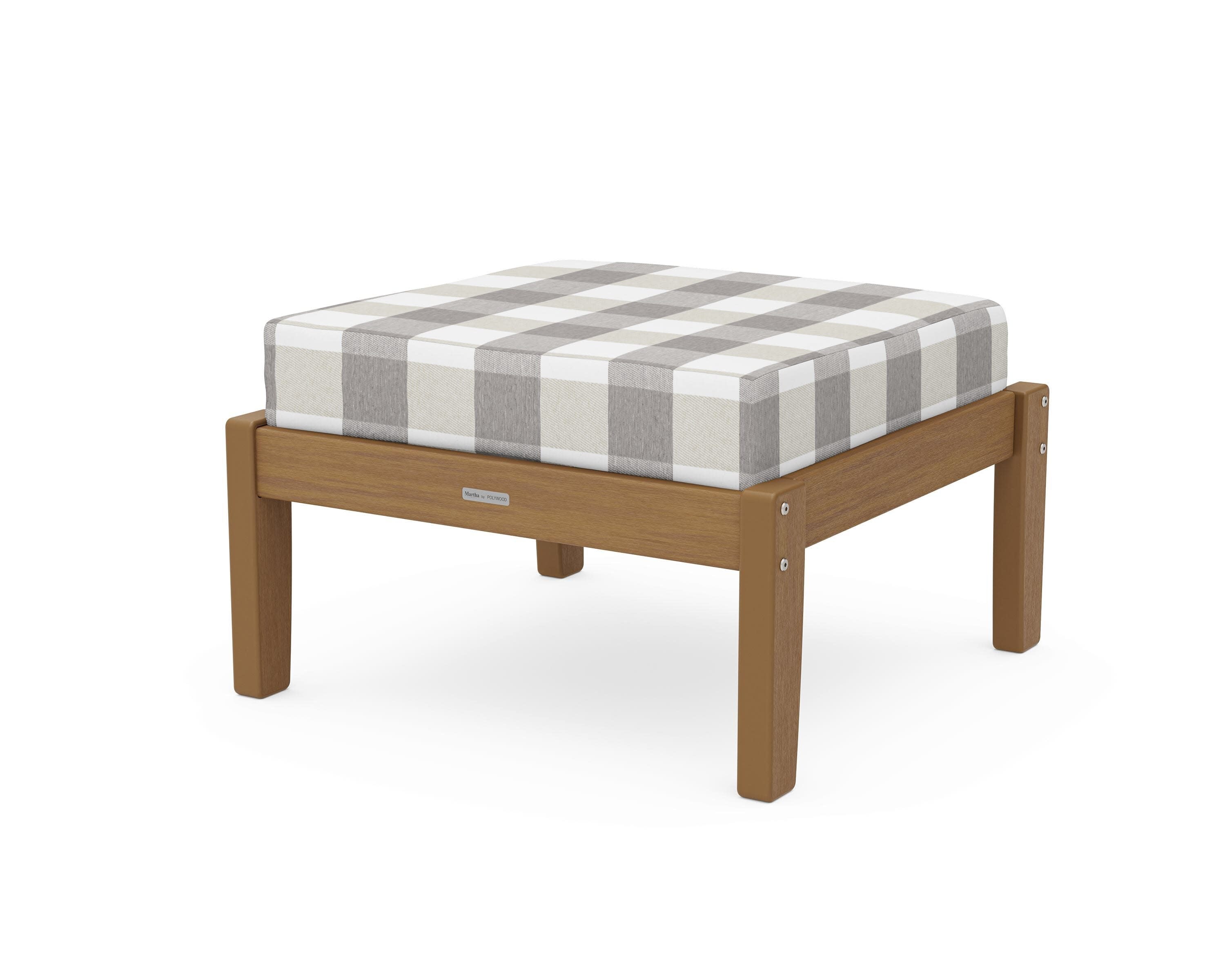 Chinoiserie Deep Seating Ottoman in Natural / Buffalo Plaid Grey Mist